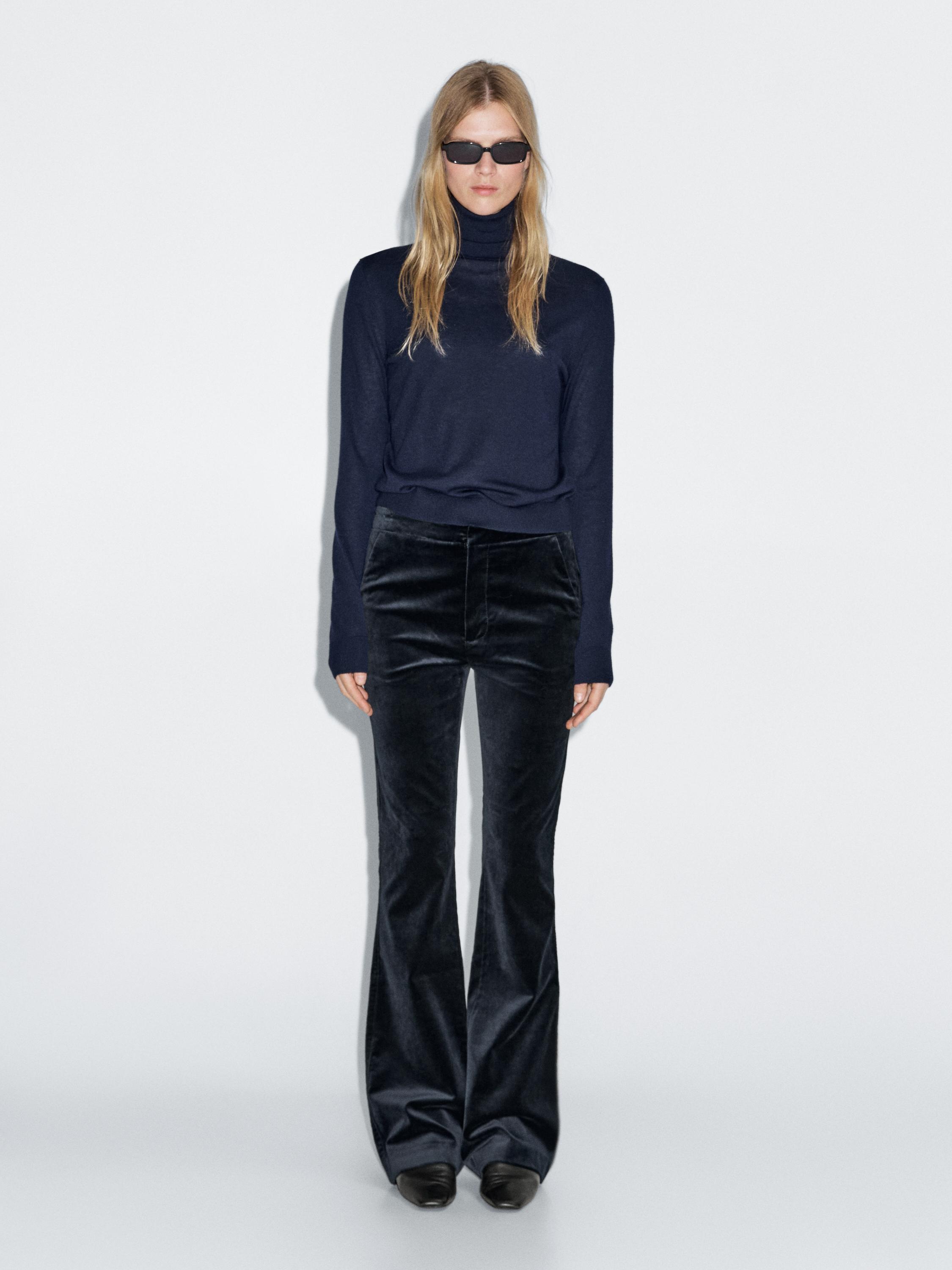 Skinny flare fit velvet trousers · Ink Blue, Chocolate, Black