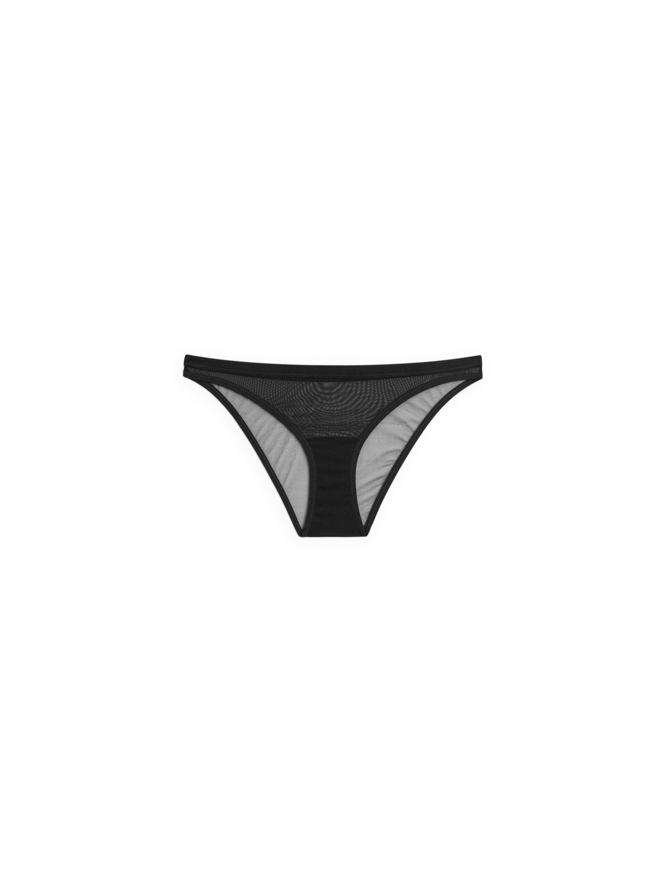 Semi-sheer mesh briefs — BLACK