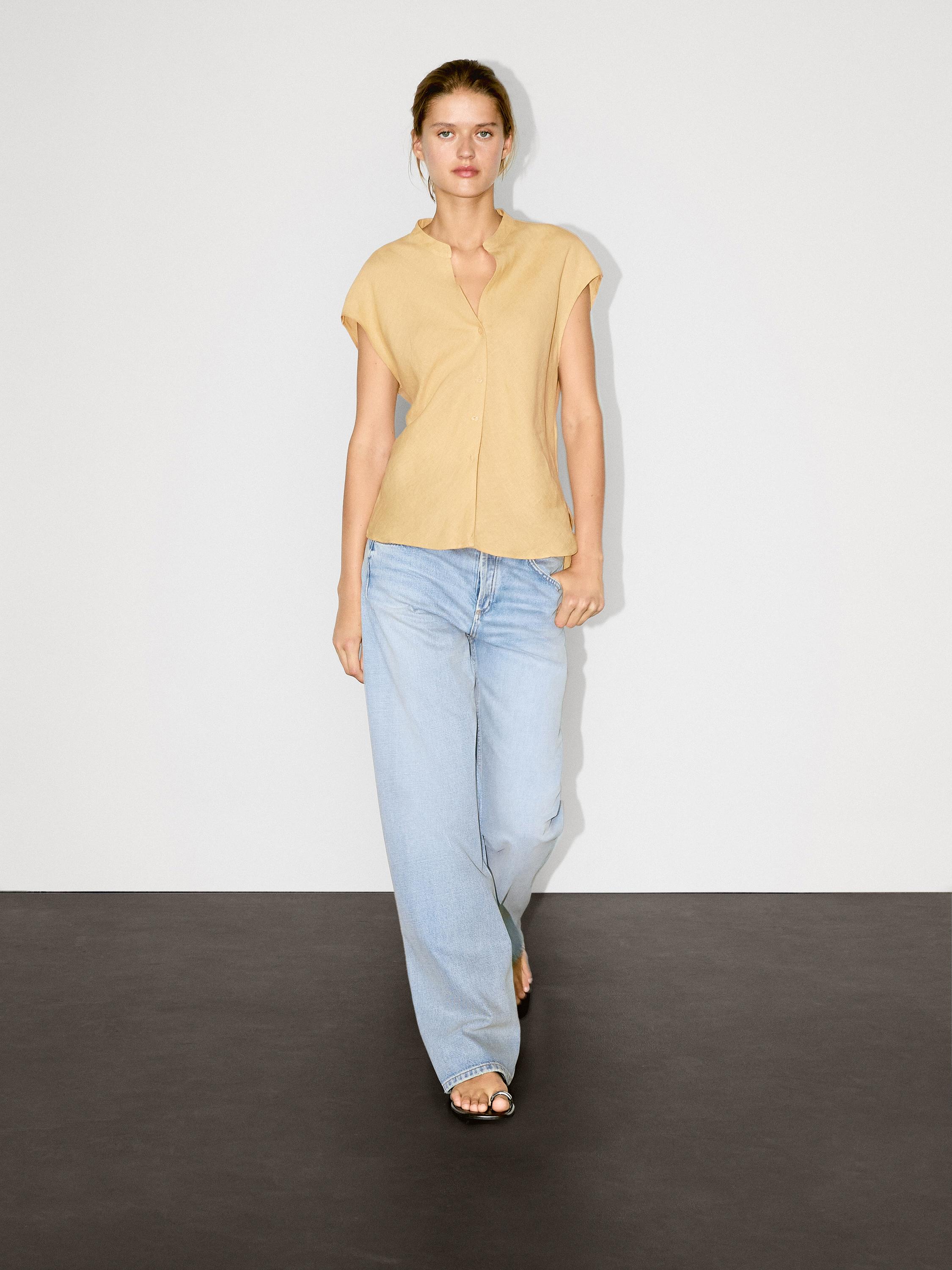 100% linen flowing blouse with open neck