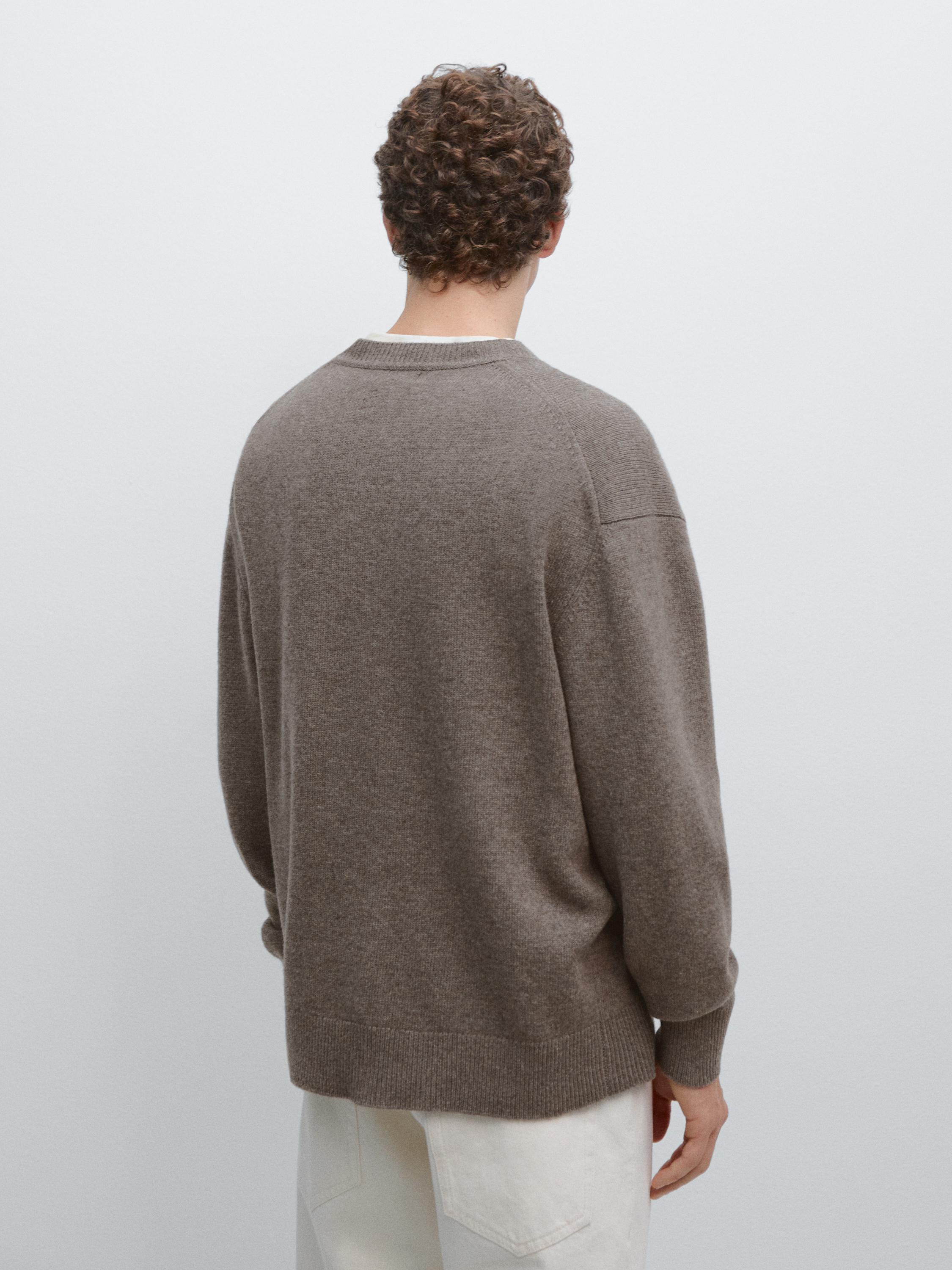 Wool blend crew neck knit sweater — DARK KHAKI