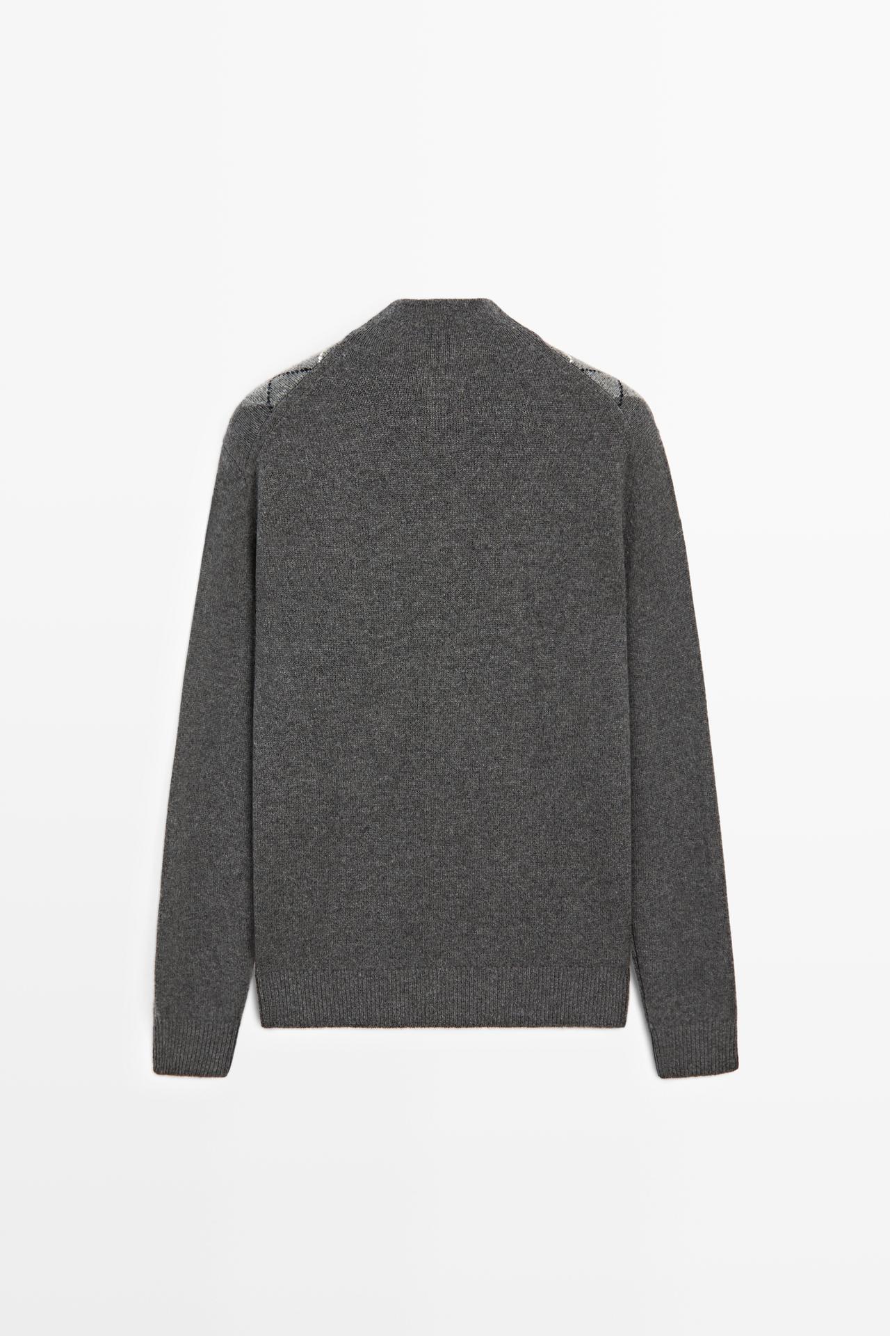 100% cashmere argyle knit cardigan — CHARCOAL