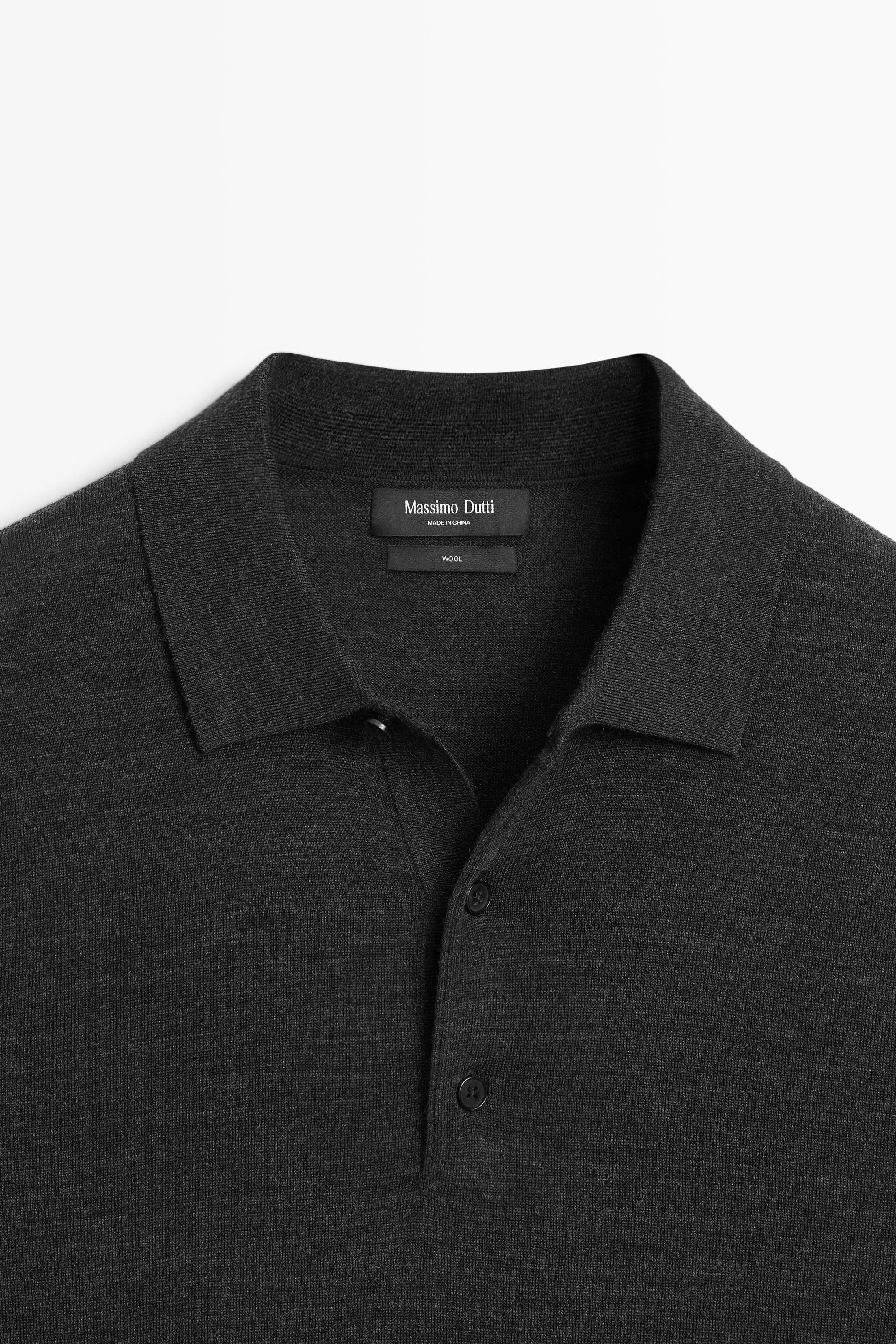 100% merino wool knit polo sweater — CHARCOAL