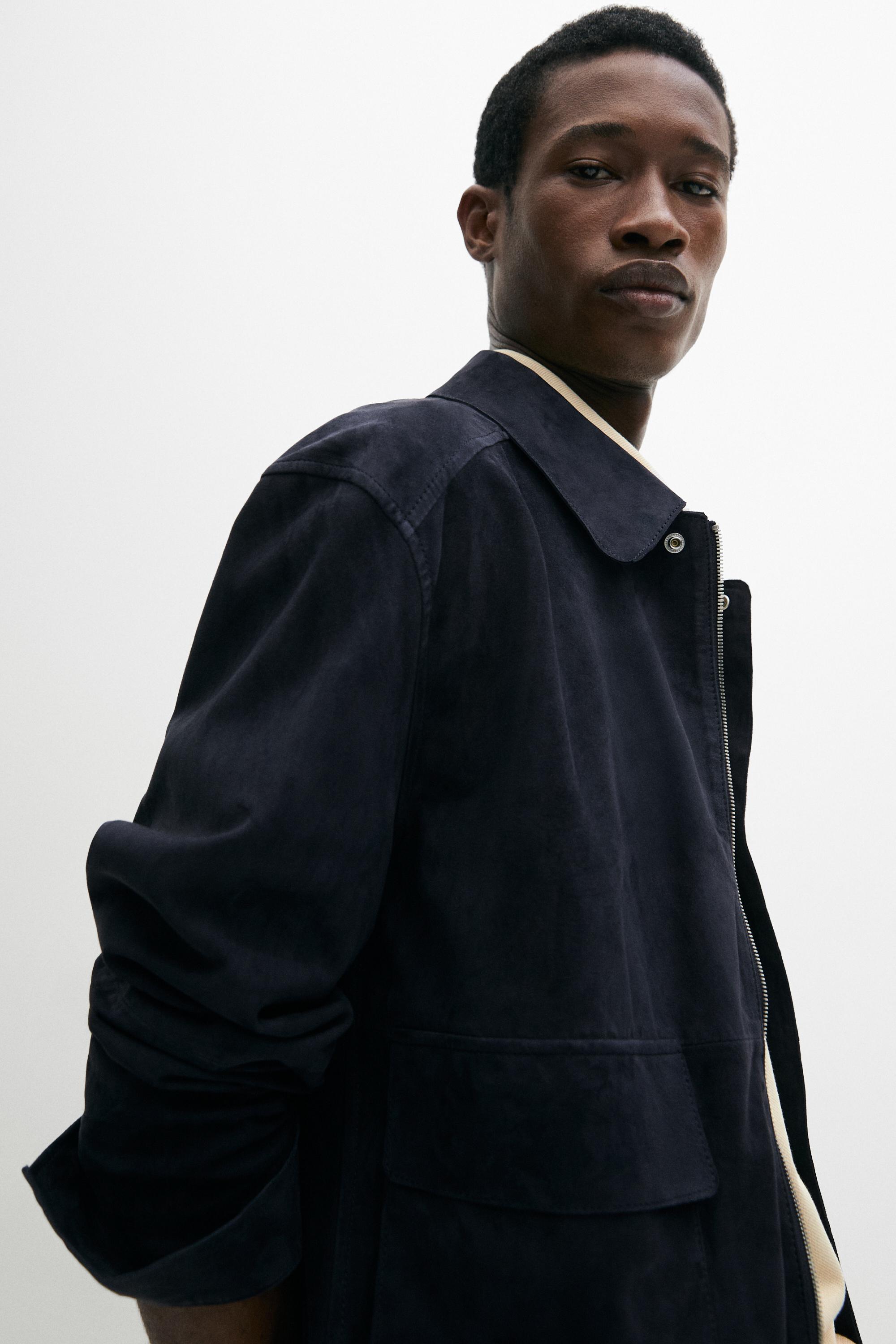 Suede leather jacket with pockets — BLUE