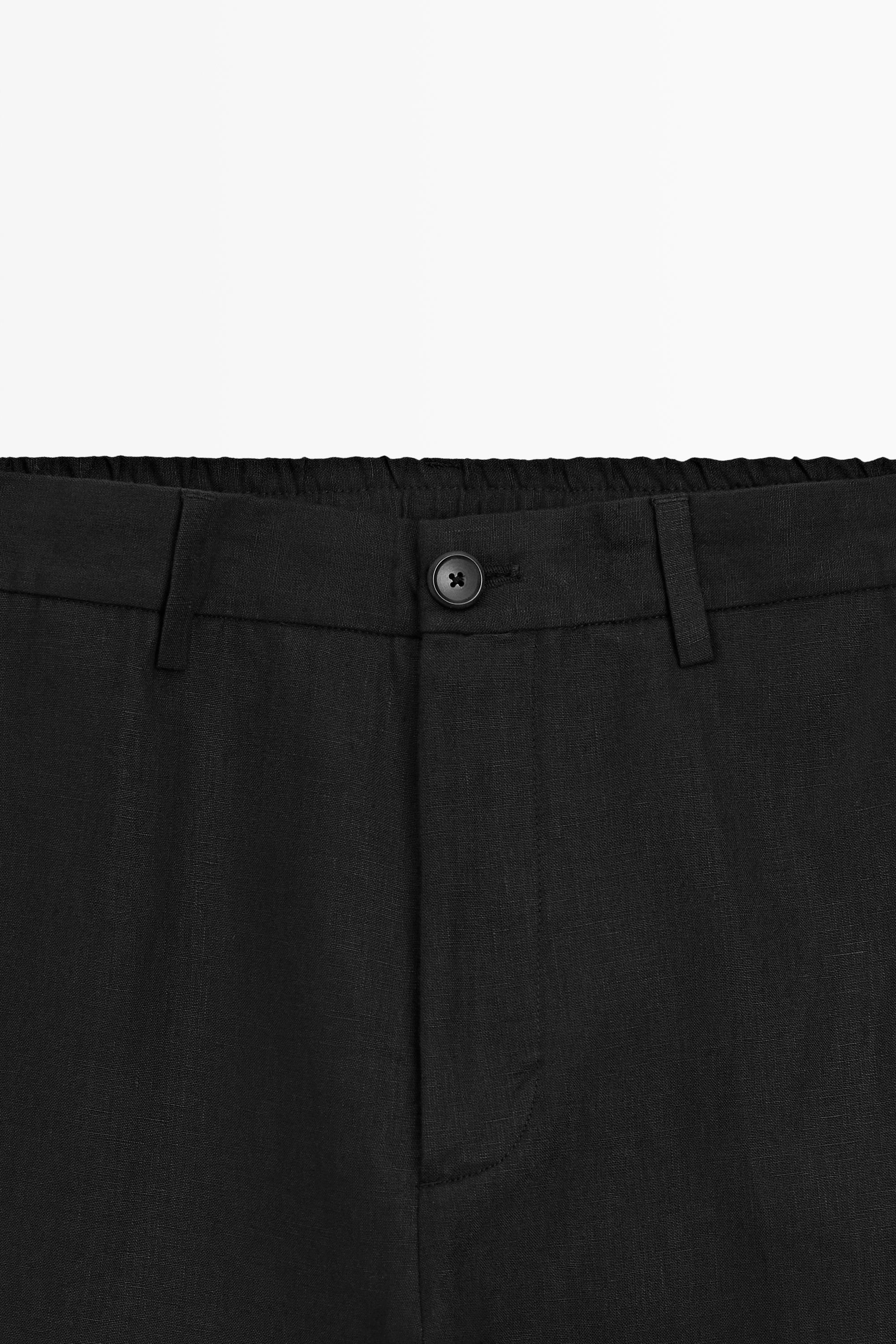 100% linen straight-leg trousers — BLACK