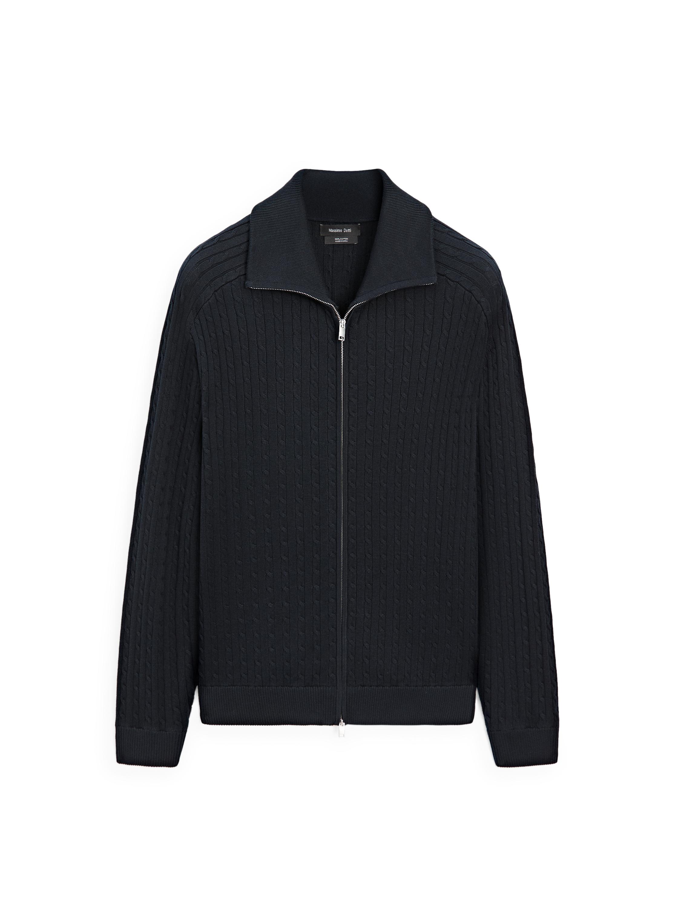 Cotton cable-knit cardigan with zip — NAVY BLUE