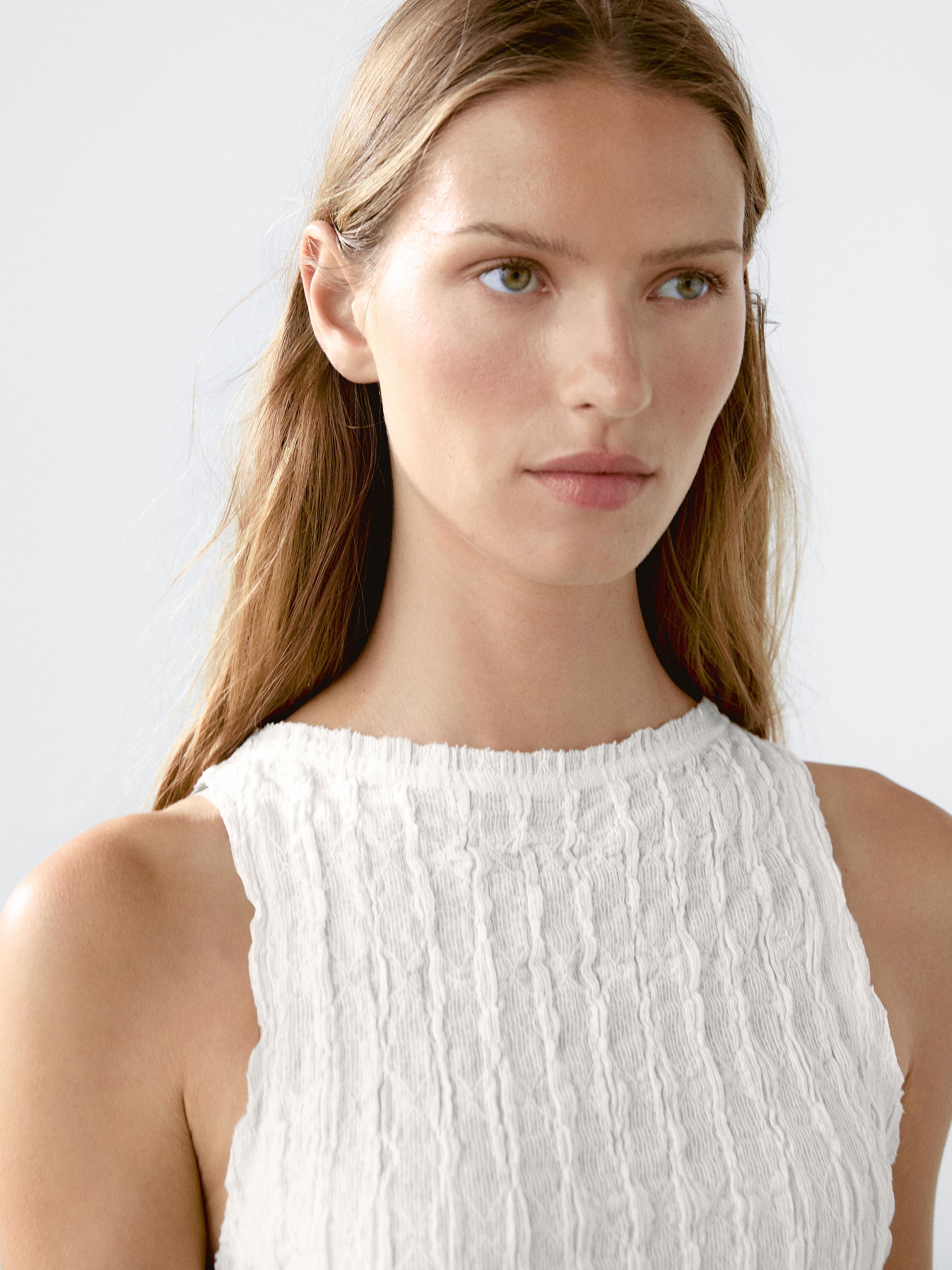 Gathered cotton blend top