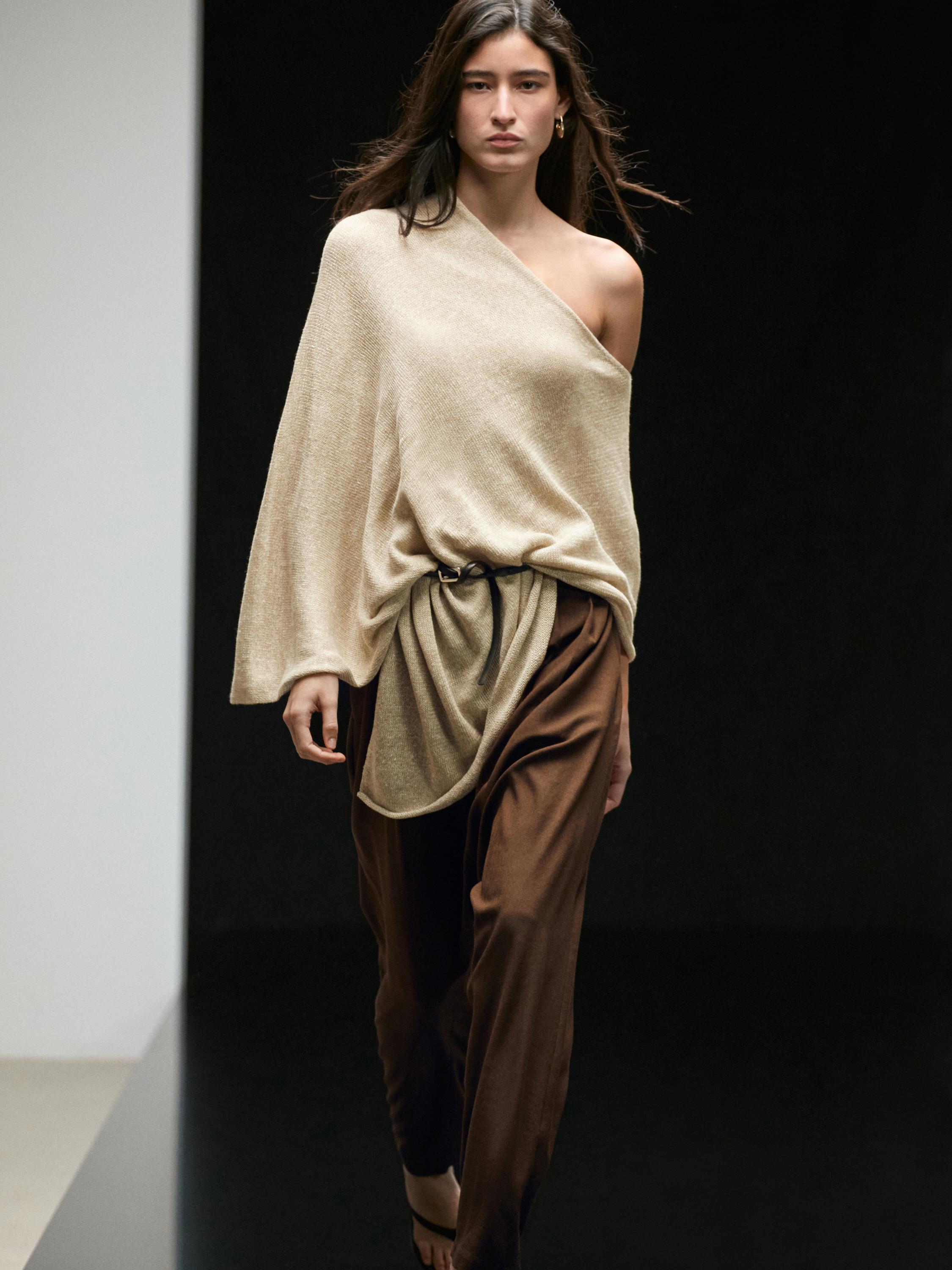 Keten karışımlı triko pelerin