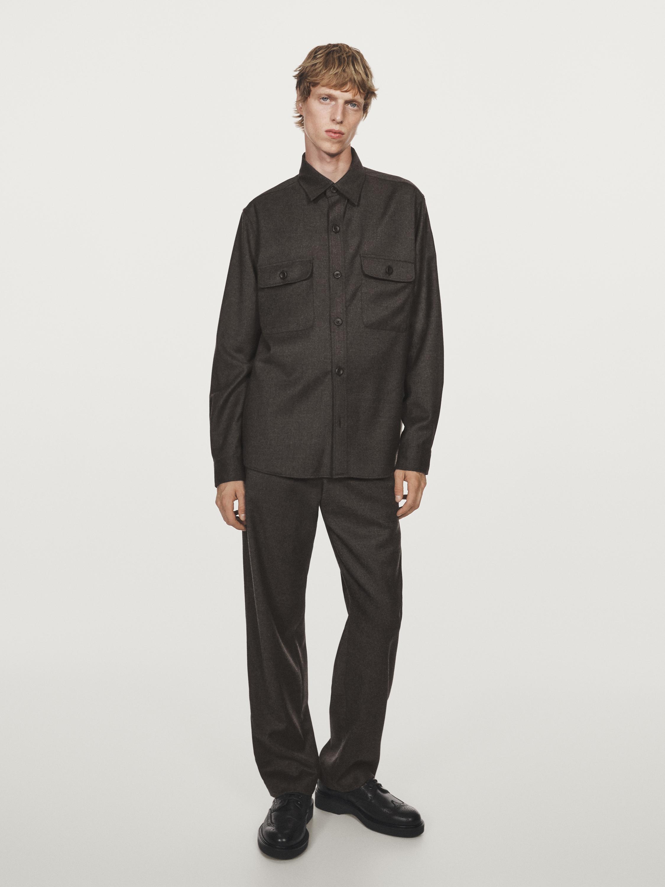 Regular fit double wool overshirt
