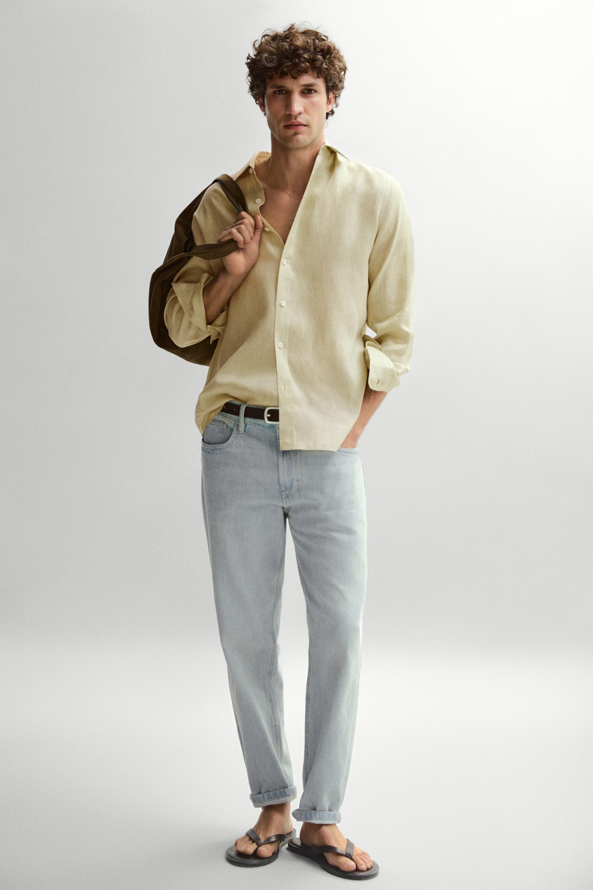 Slim fit 100% linen shirt — PALE GREEN