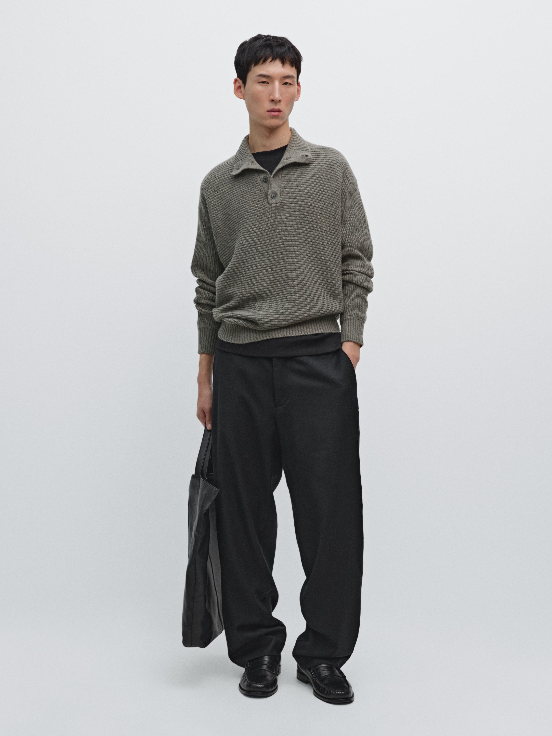 Wool blend knit polo sweater