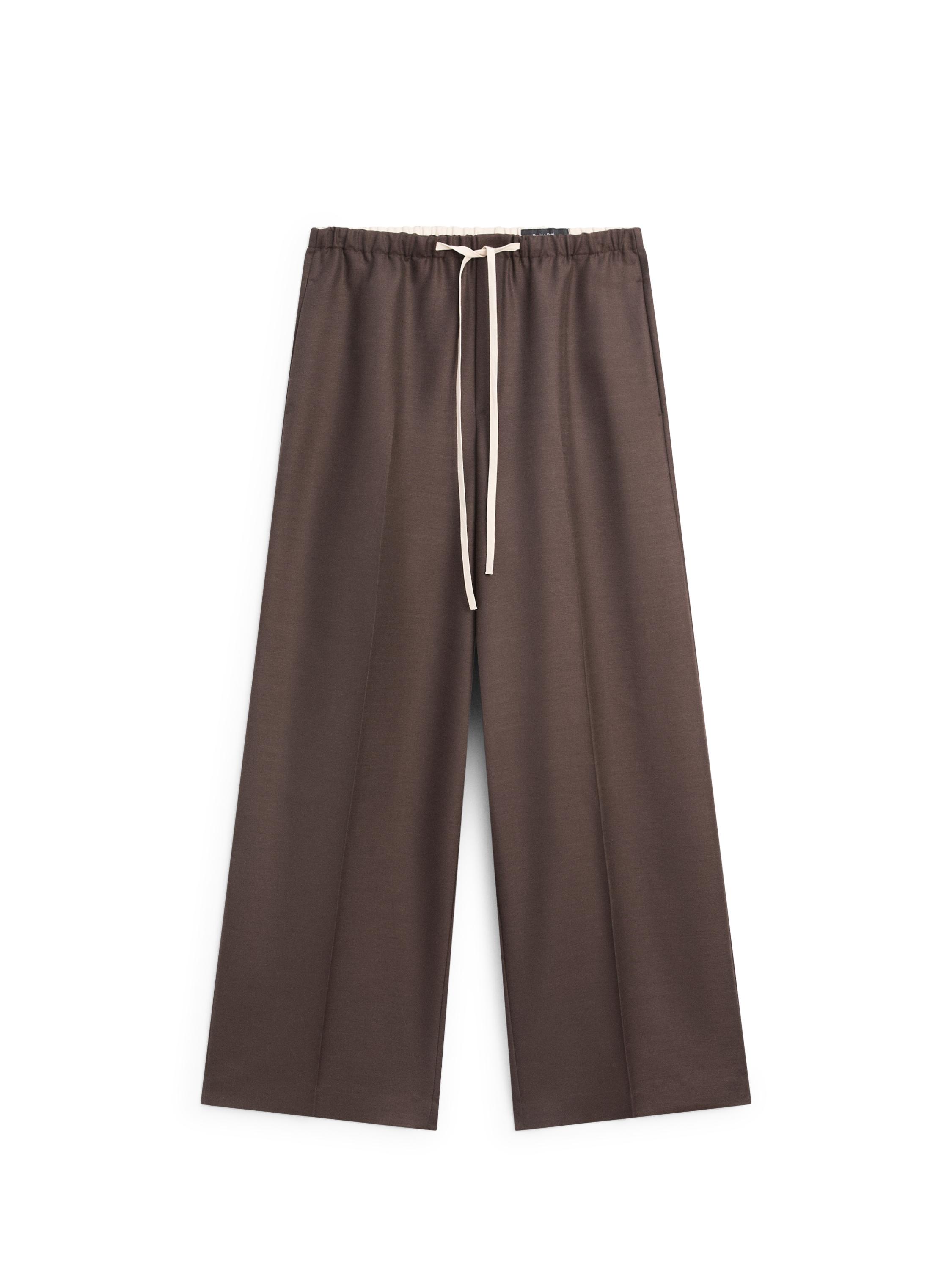 Wool blend contrast drawstring trousers — BROWN