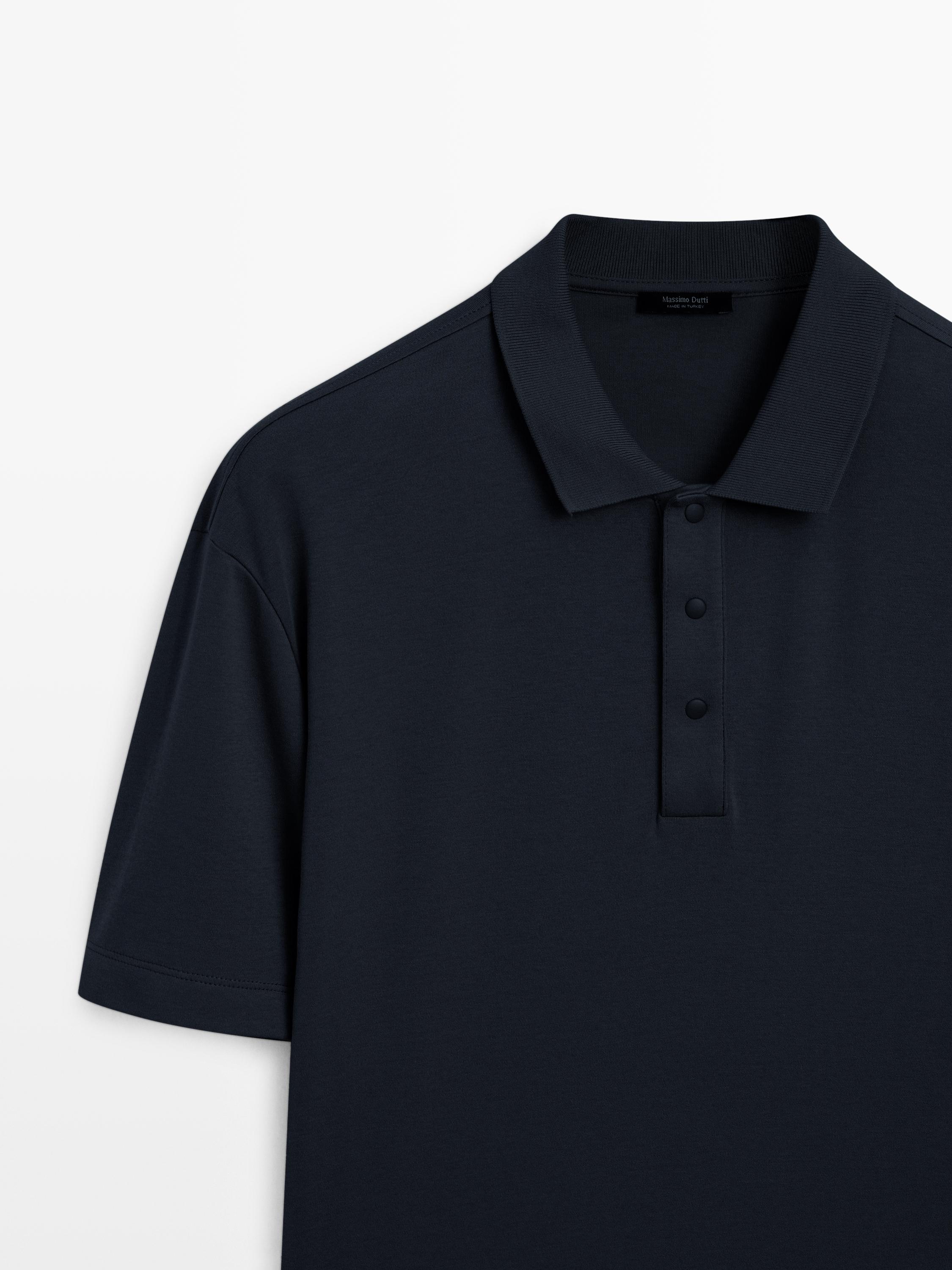 Short sleeve cotton polo shirt — NAVY BLUE