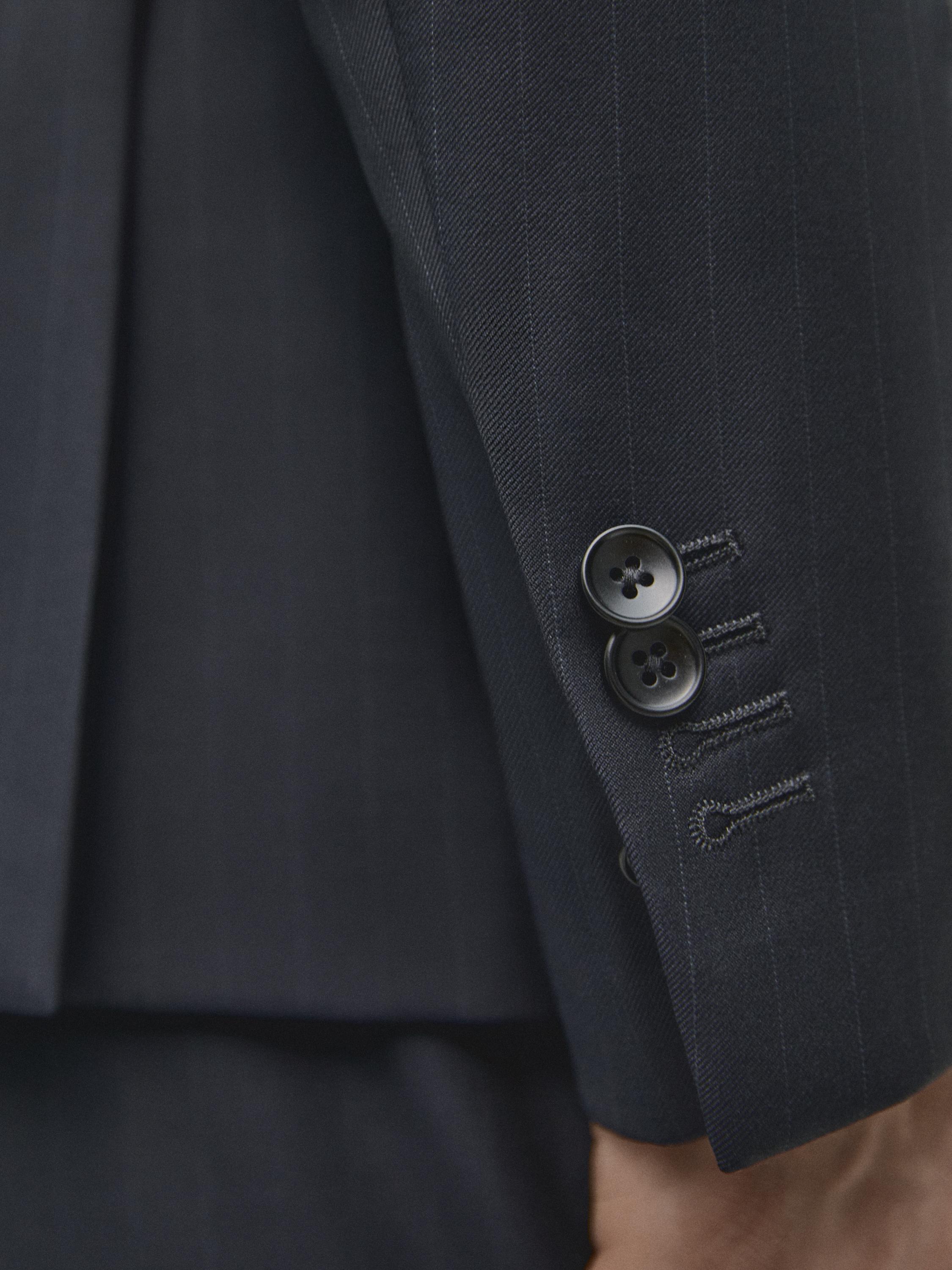 100% cool wool striped suit blazer — NAVY BLUE
