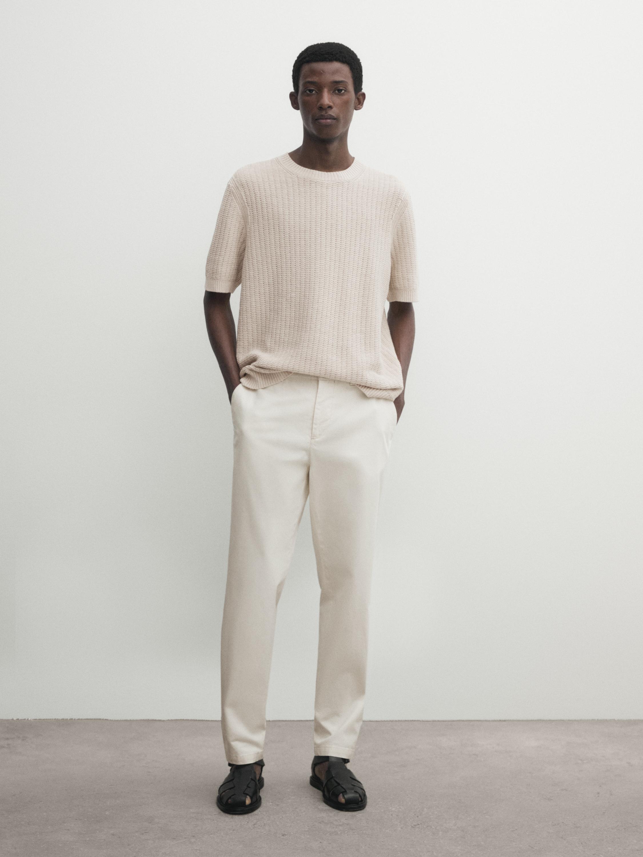 تيشرت محاك من القطن والكتان المخلوط