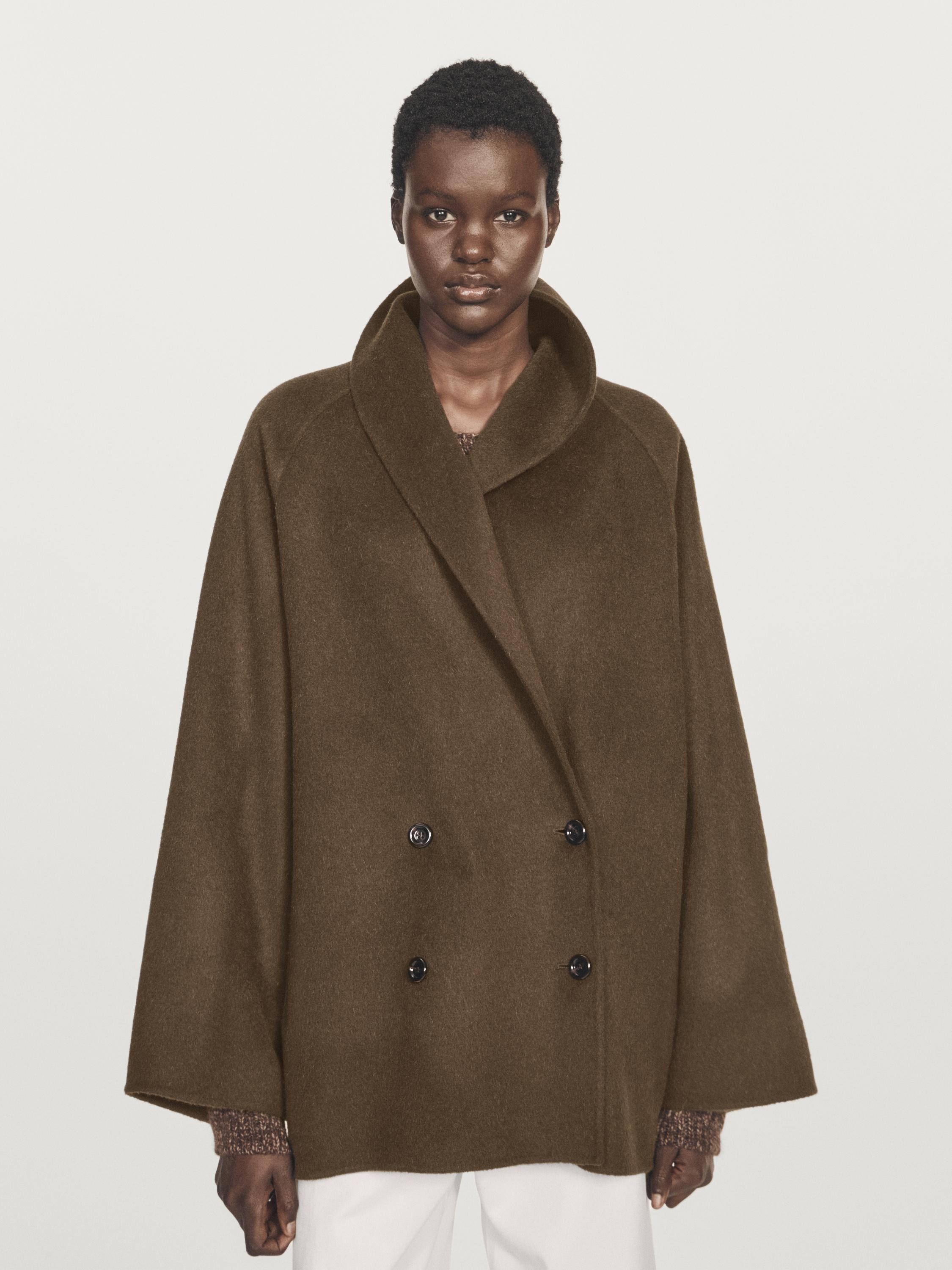 Wool blend double-breasted coat with tuxedo collar