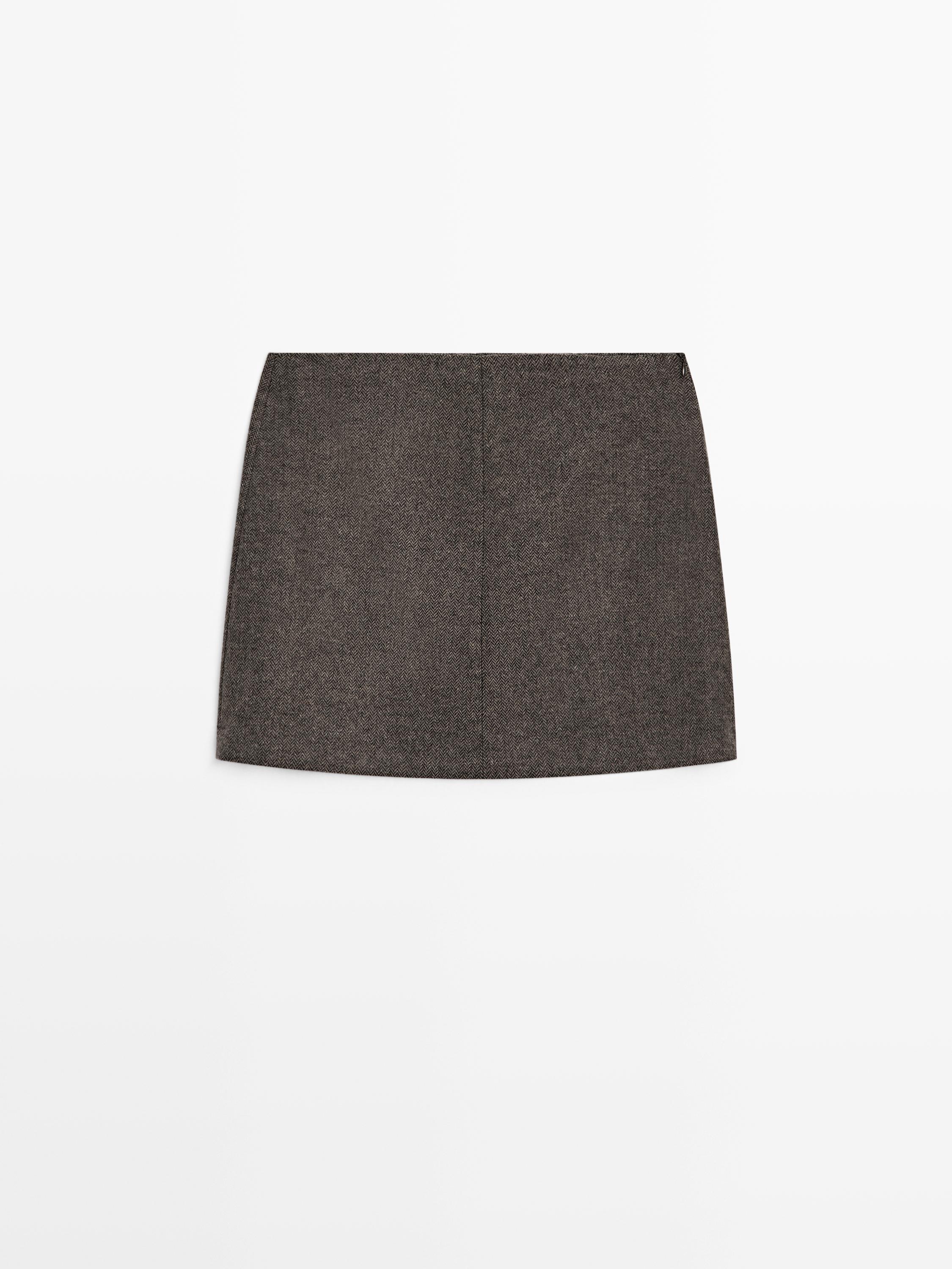 Rok mini campuran wol · Chocolate · Skirt | Massimo Dutti