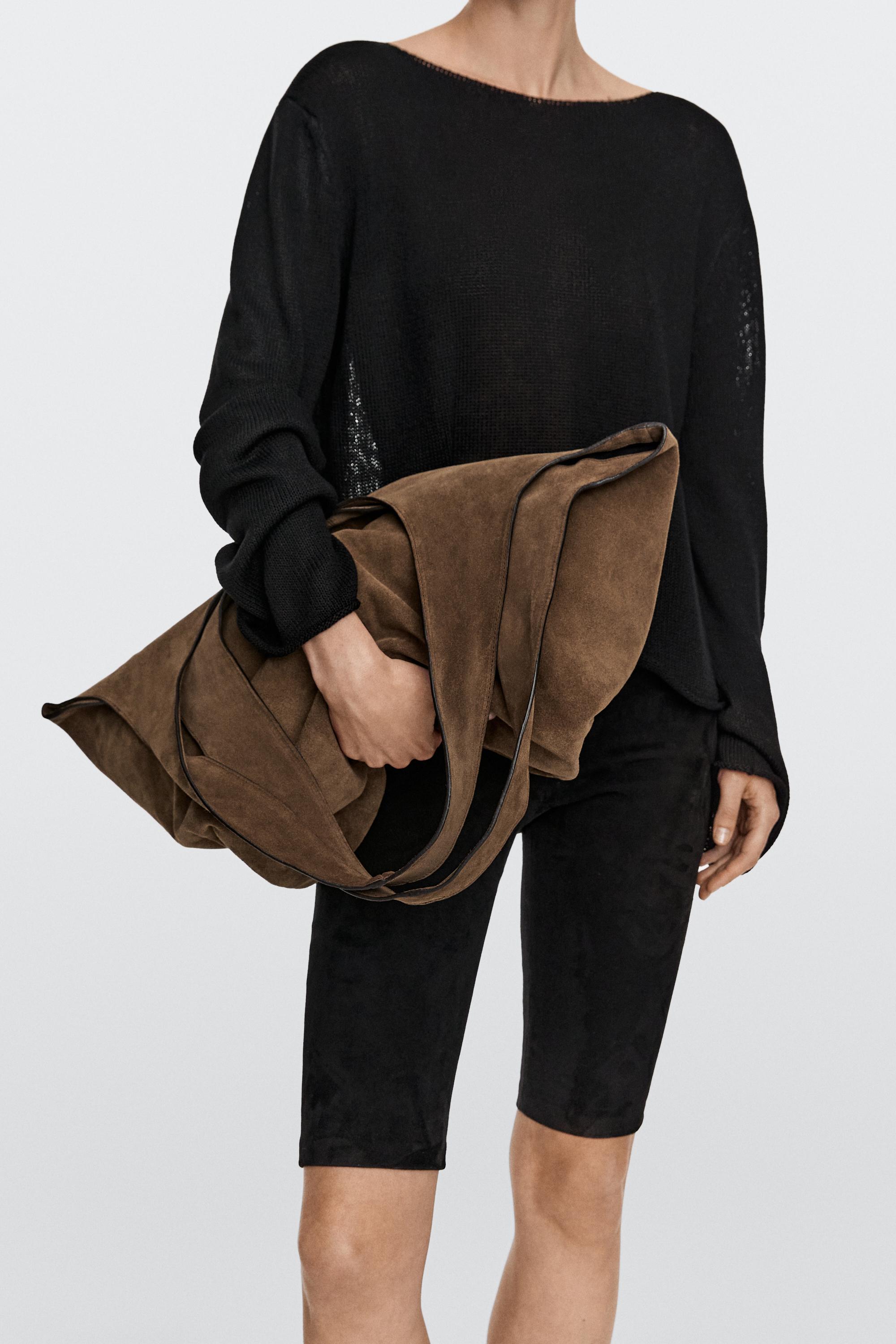 Split leather maxi tote bag — ECRU
