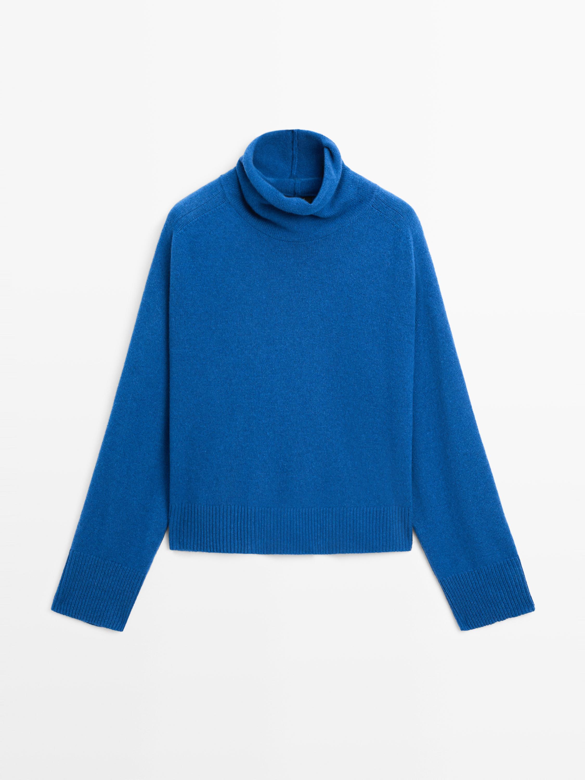 Wool blend knit sweater with high neck