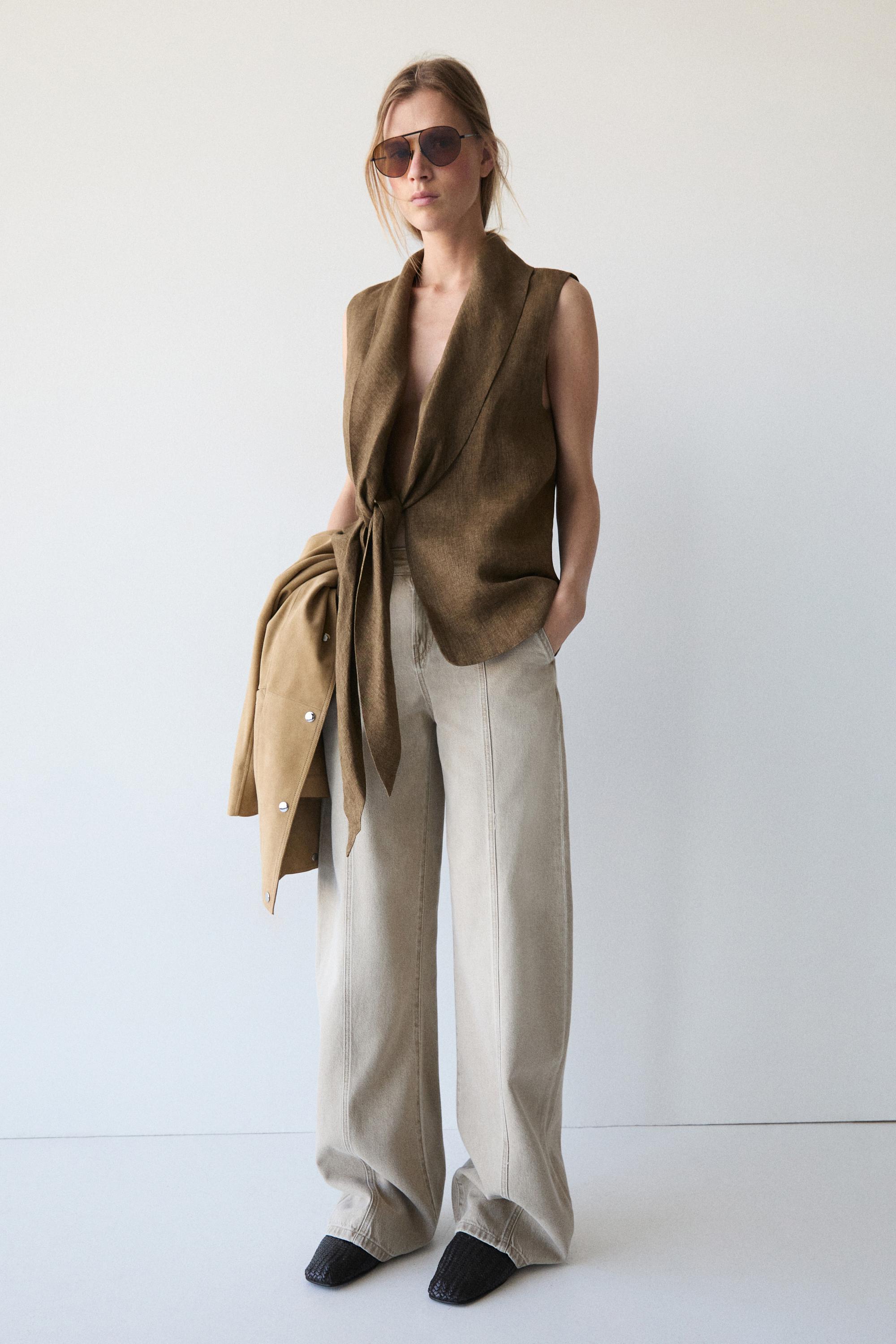 Mid-rise barrel fit jeans — SAND