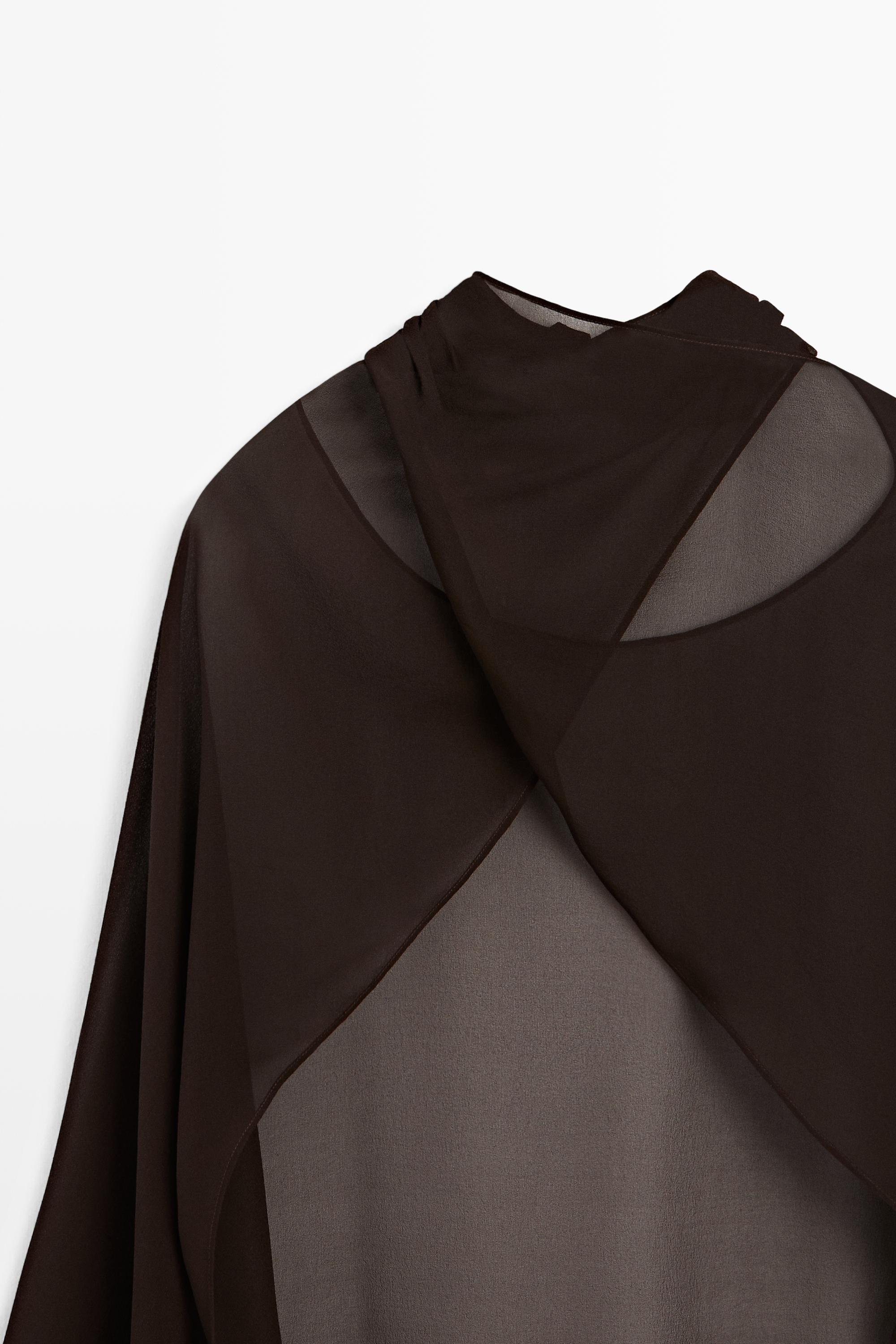 100% mulberry silk crossover cape — BROWN
