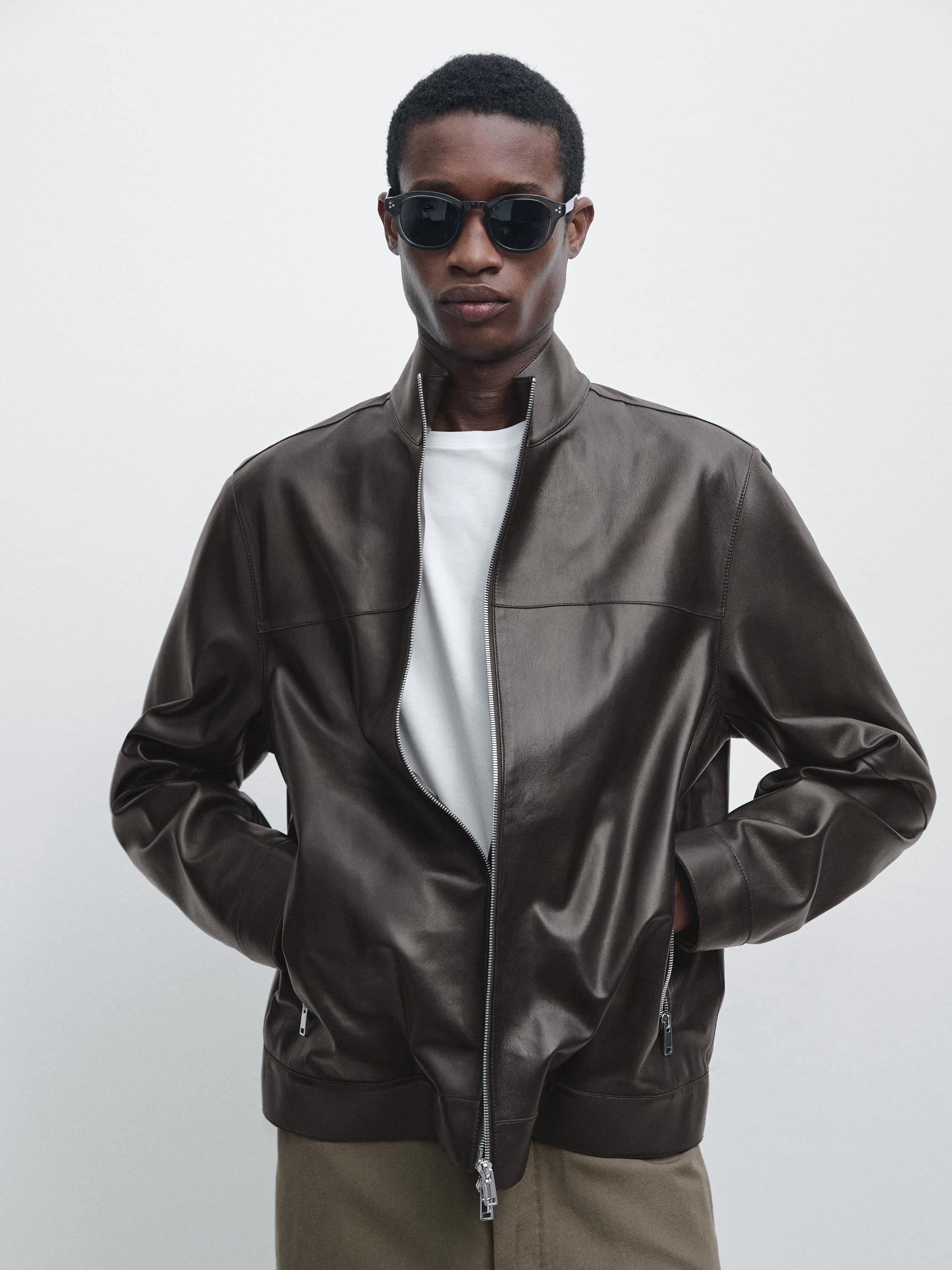 Distressed effect nappa leather jacket — BROWN