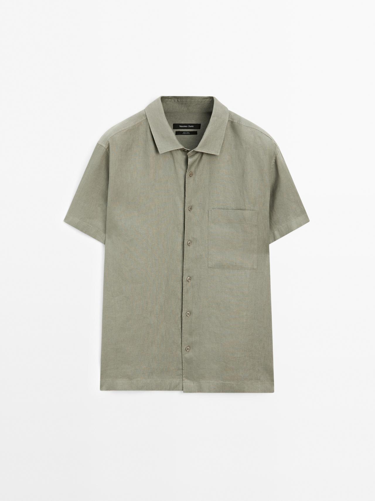 Massimo Dutti - Herre - Kortærmet, Regular Fit Skjorte - Grøn - Xl