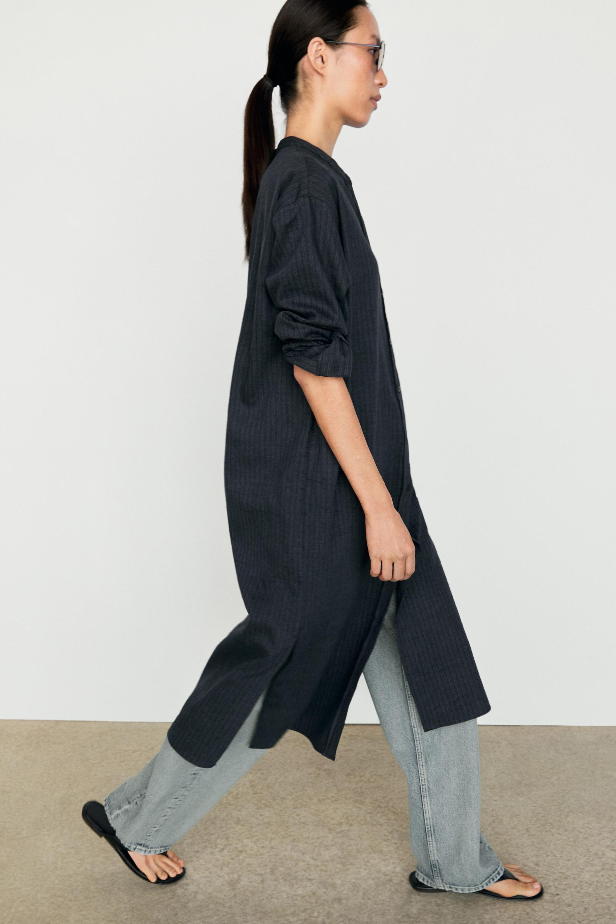 Flowing midi shirt dress — BLUE