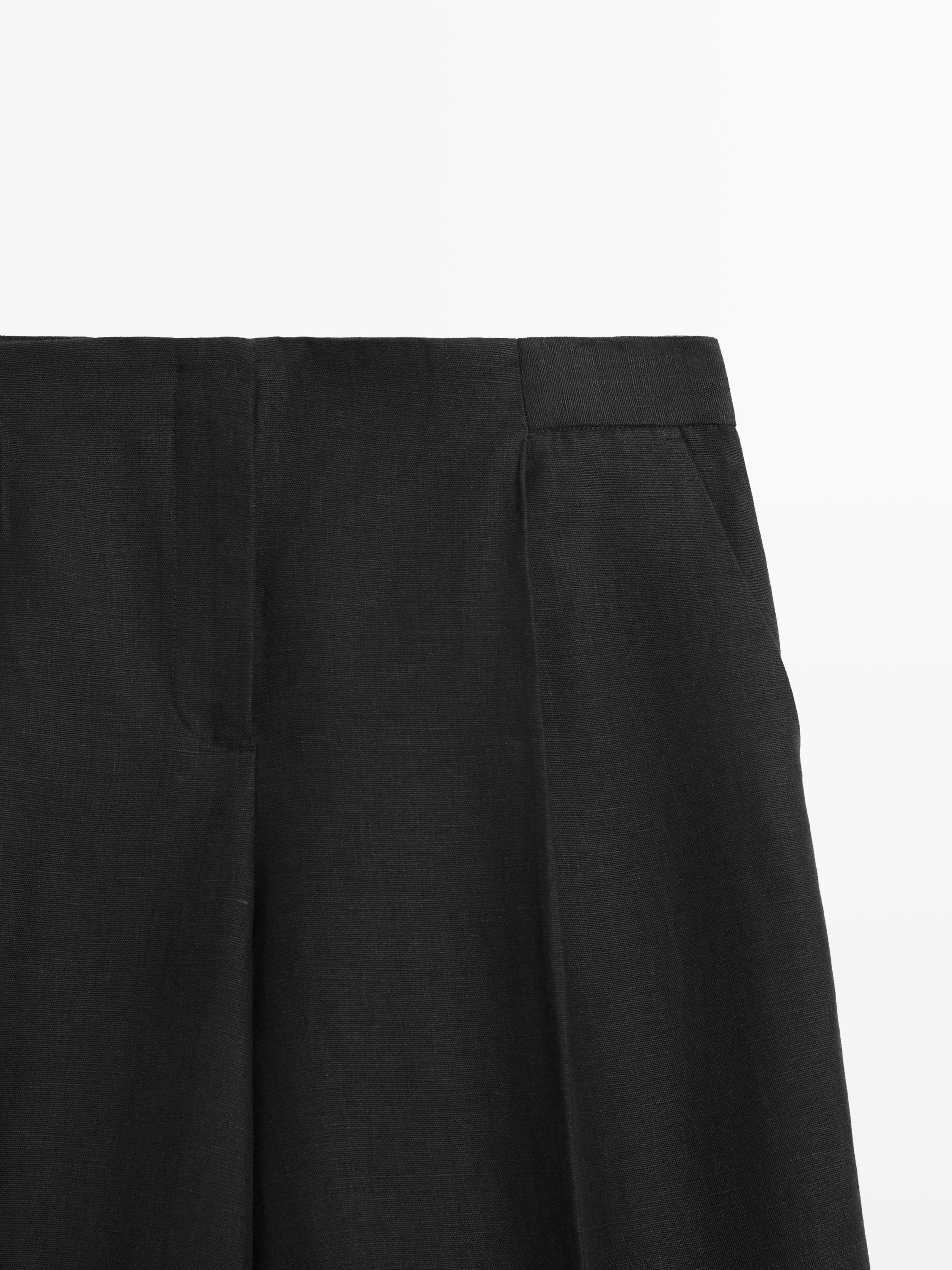 Flowing linen suit trousers — BLACK