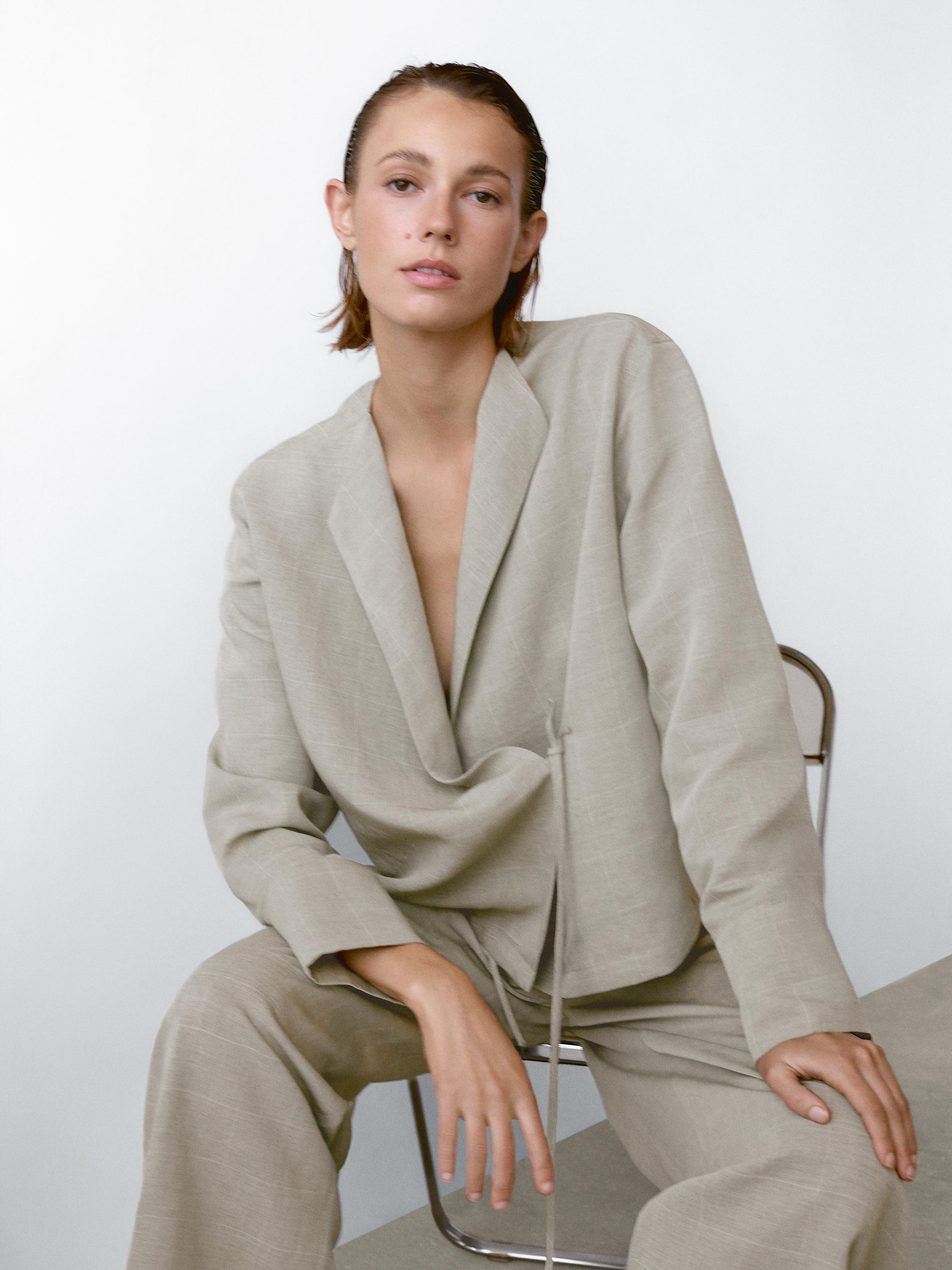 Kimono estampado cuadros con lino