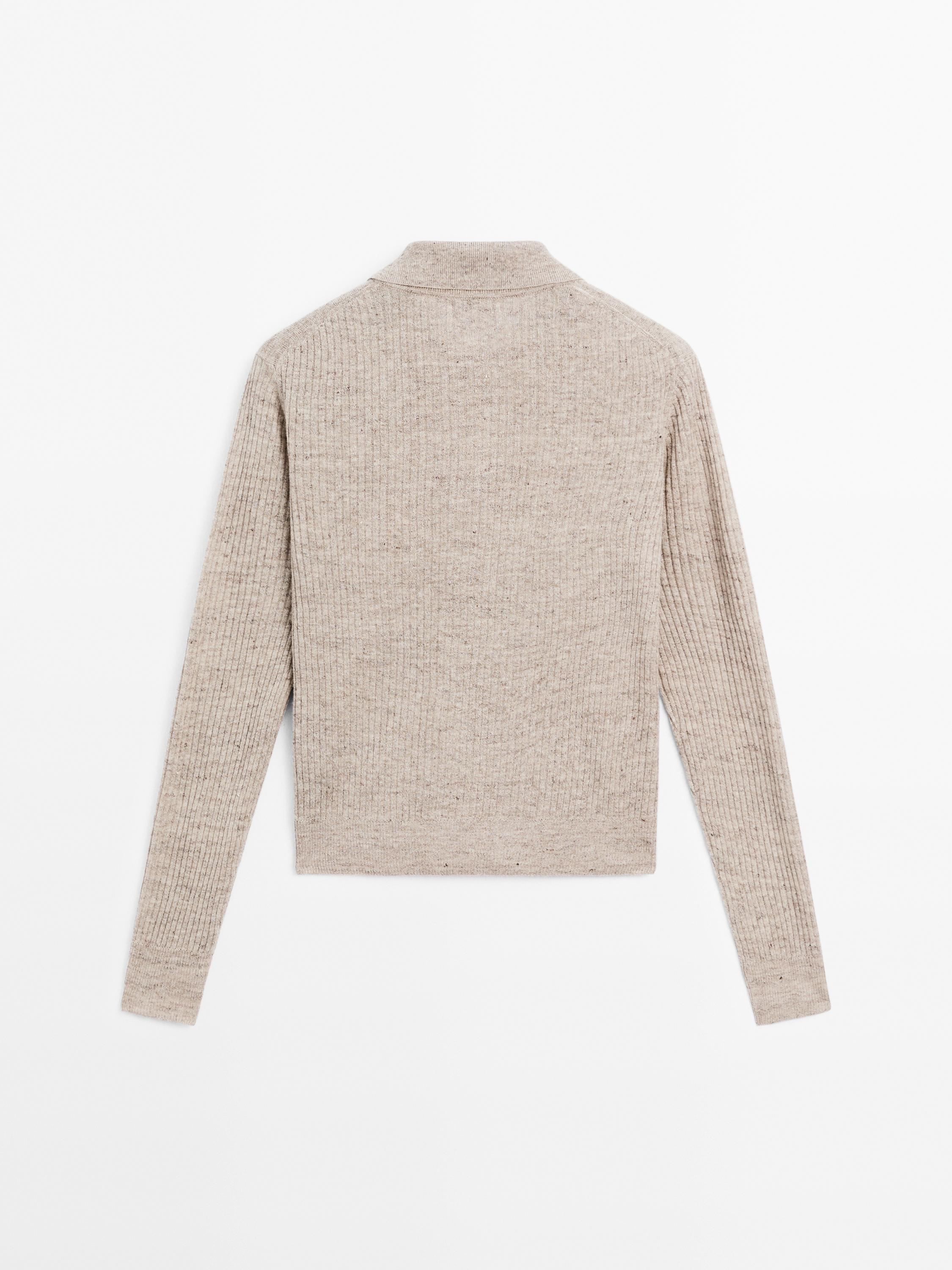 Melange linen blend knit cardigan