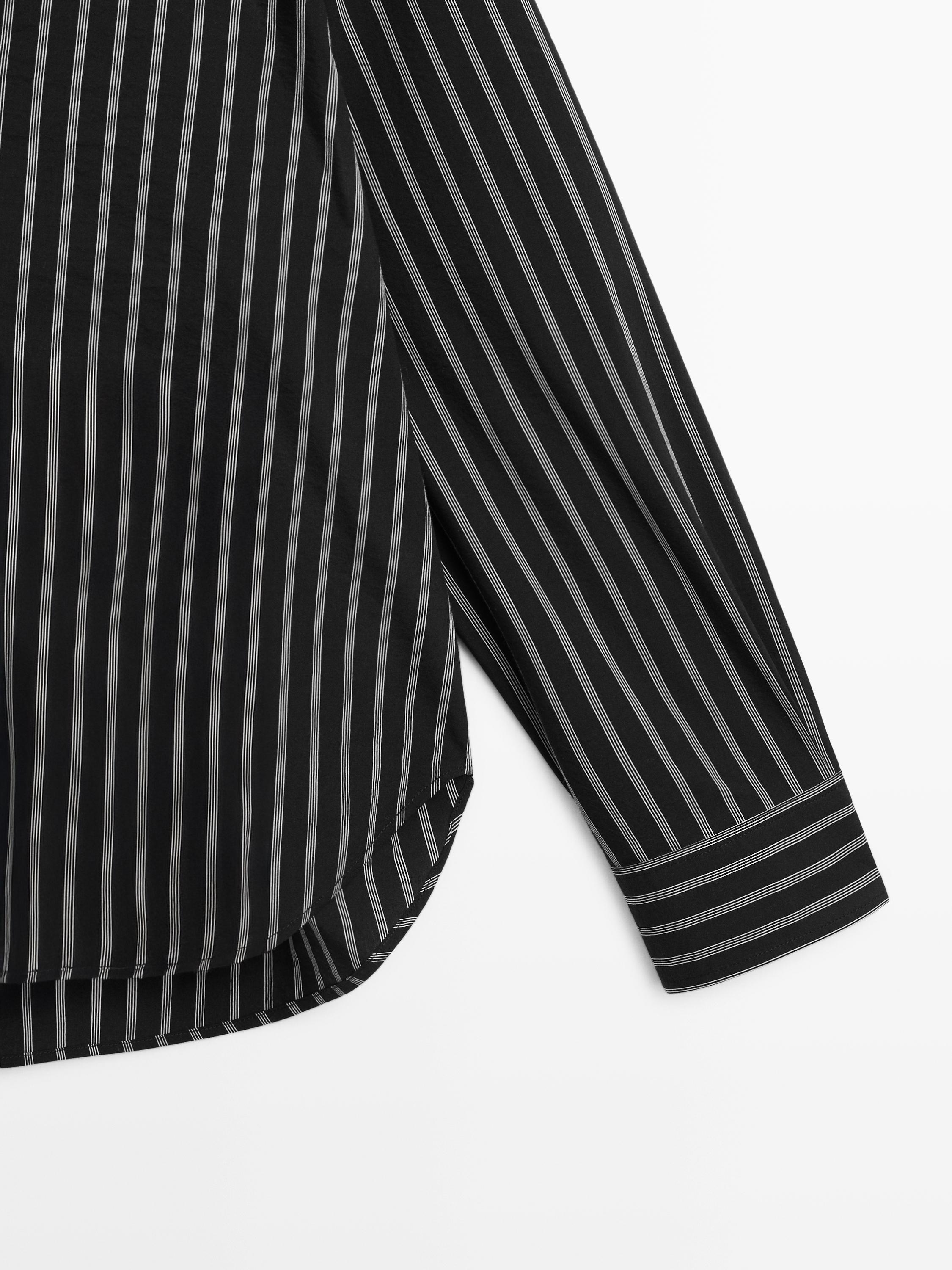 Striped cotton blend shirt — BLACK