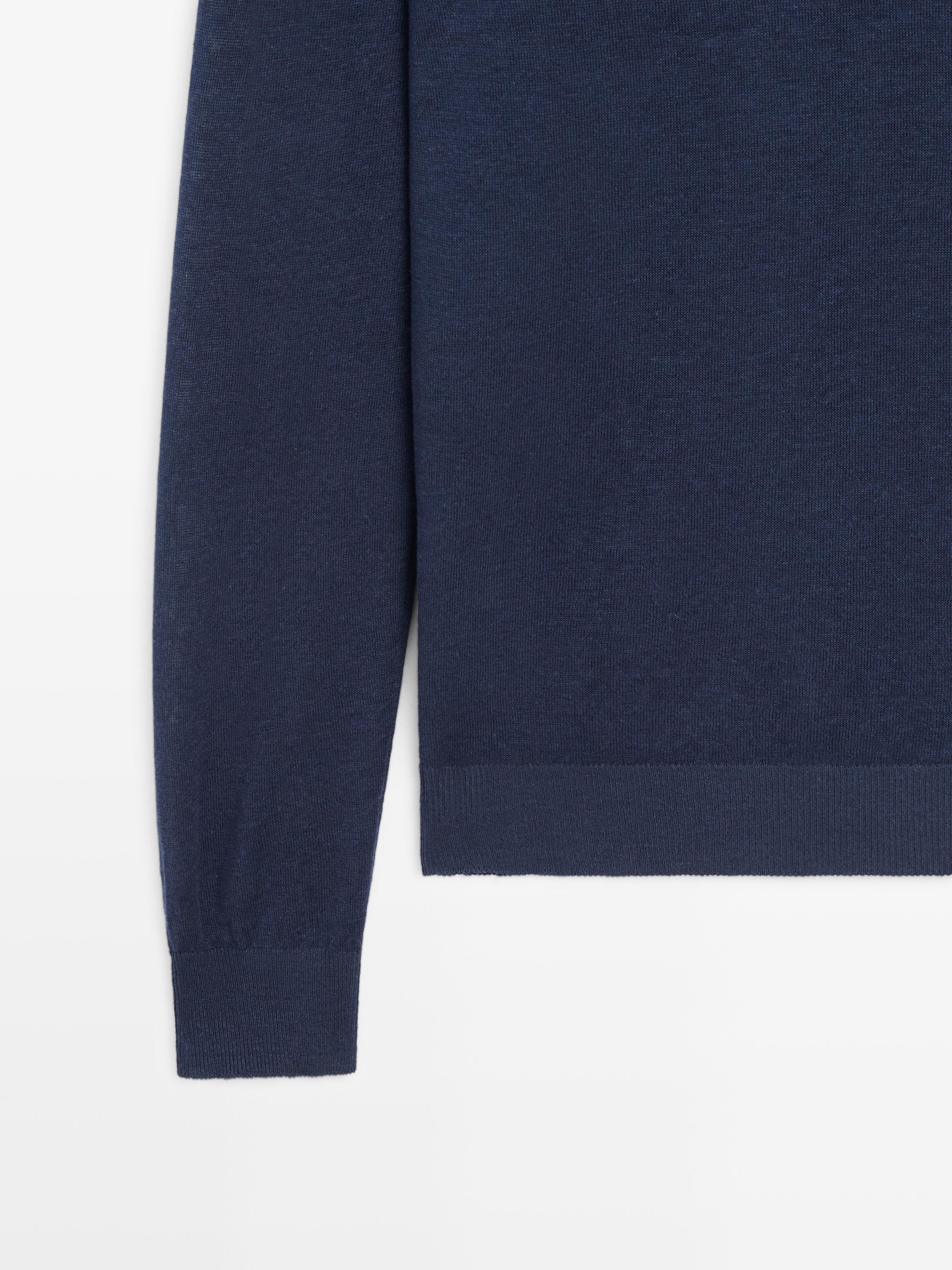 Linen and cashmere knit crew neck sweater — NAVY BLUE