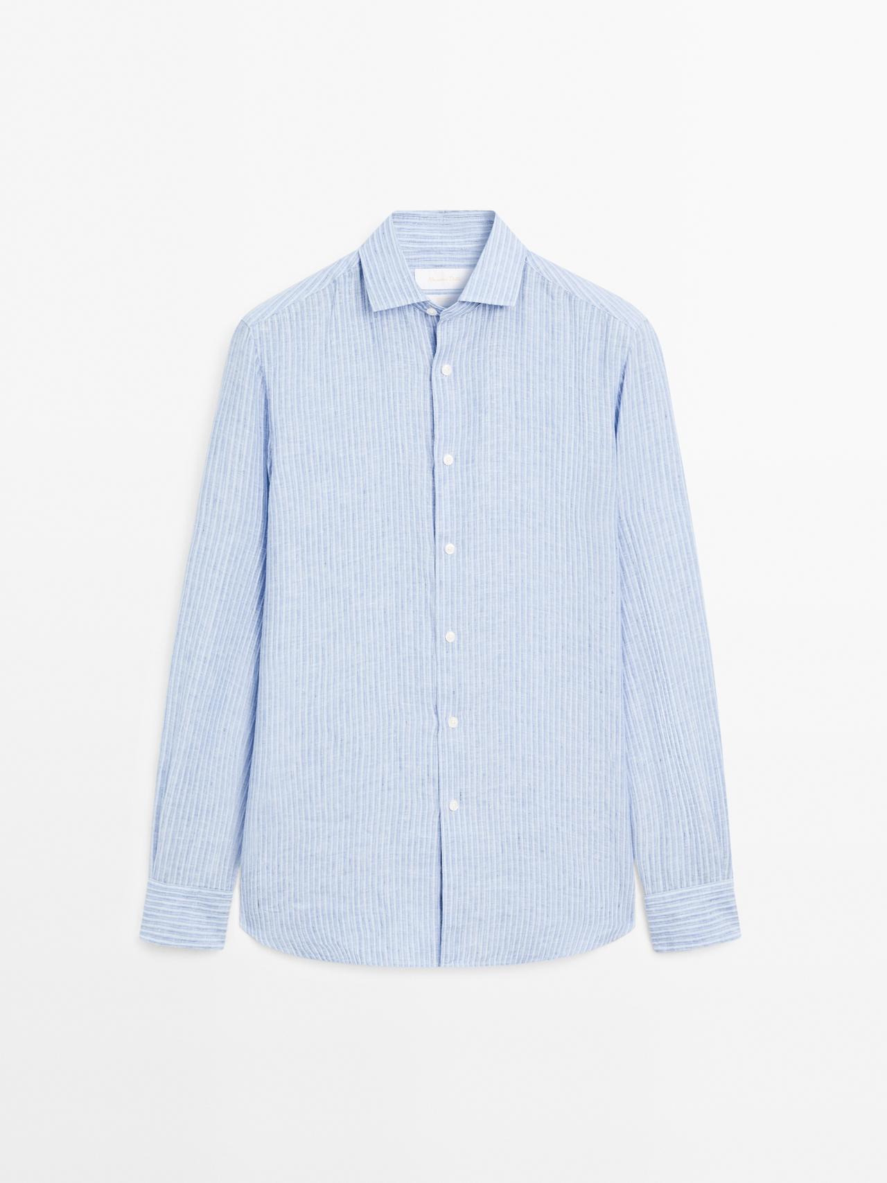 Massimo Dutti - Herre - Regular Fit Skjorte I 100 % Hør Med Striber - Himmelblå - L