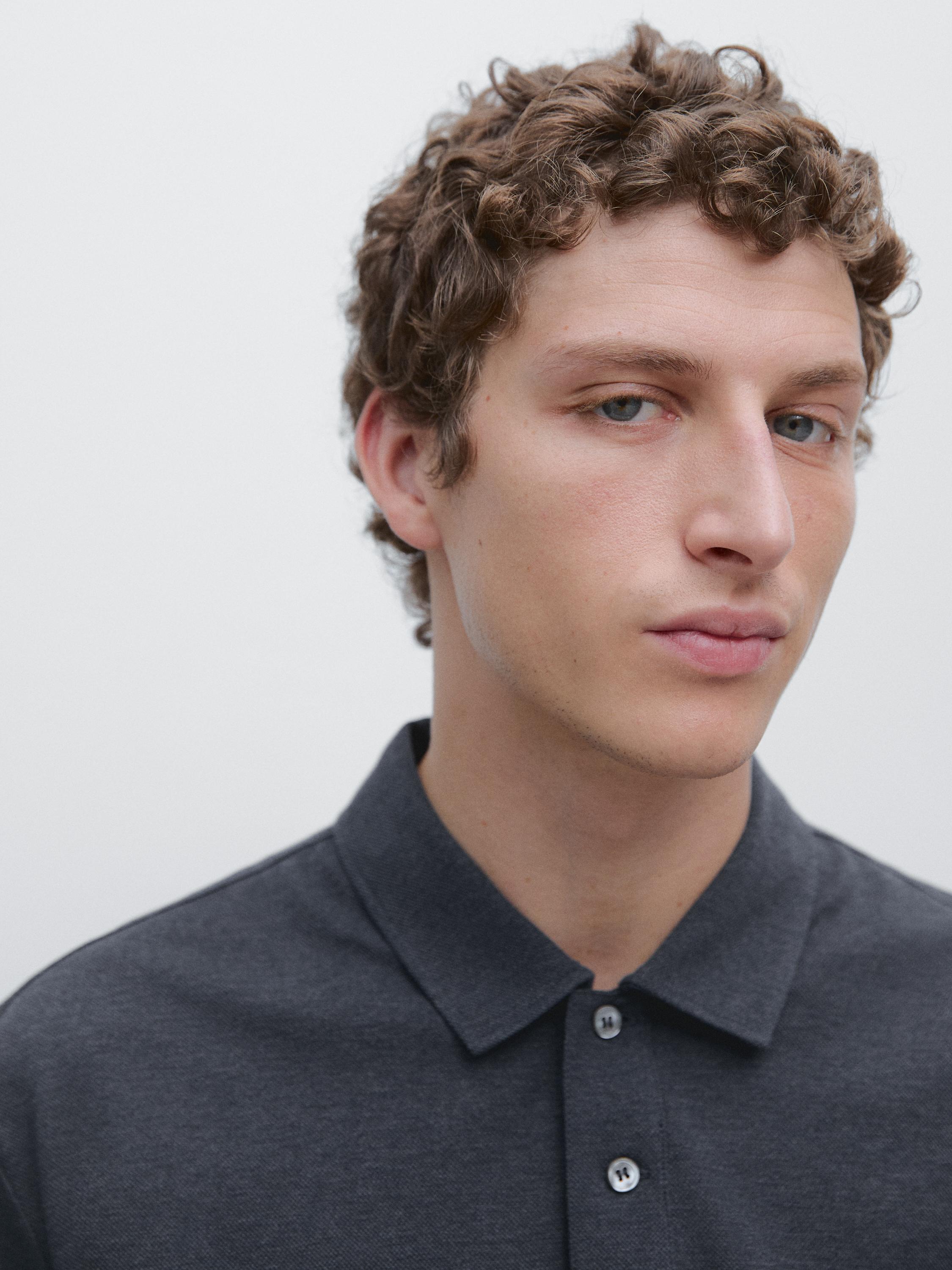 Short sleeve cotton polo shirt — INDIGO