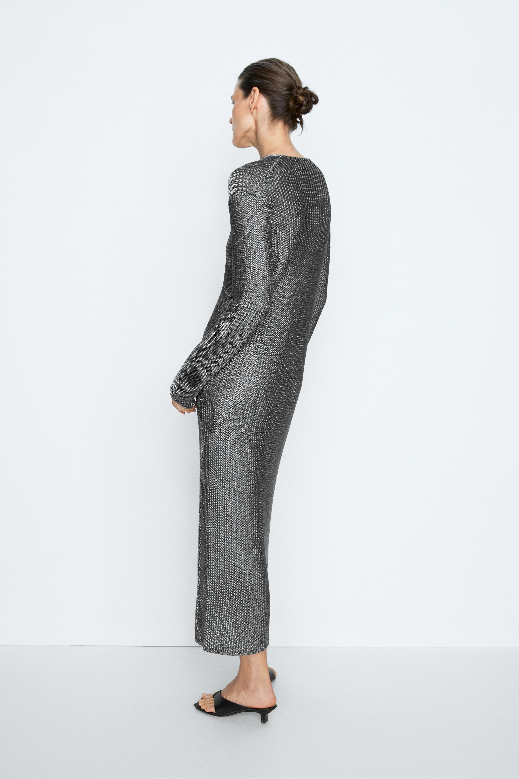 Long metallic knit dress - STUDIO — Silver