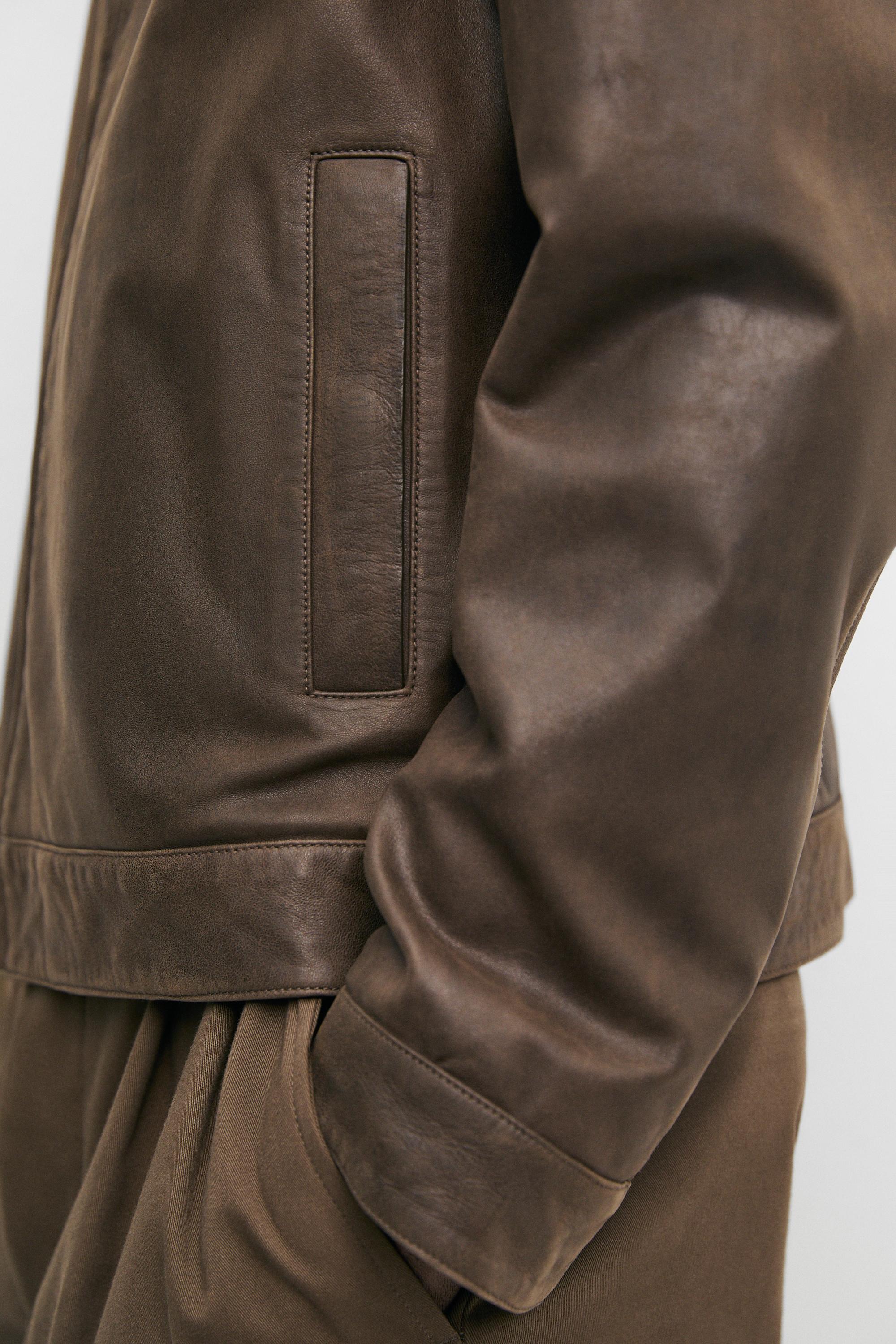 Nappa leather jacket with collar detail — Khaki