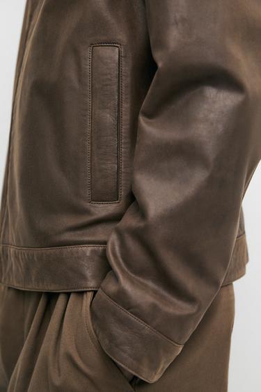 Nappa leather jacket with collar detail — Khaki 8
