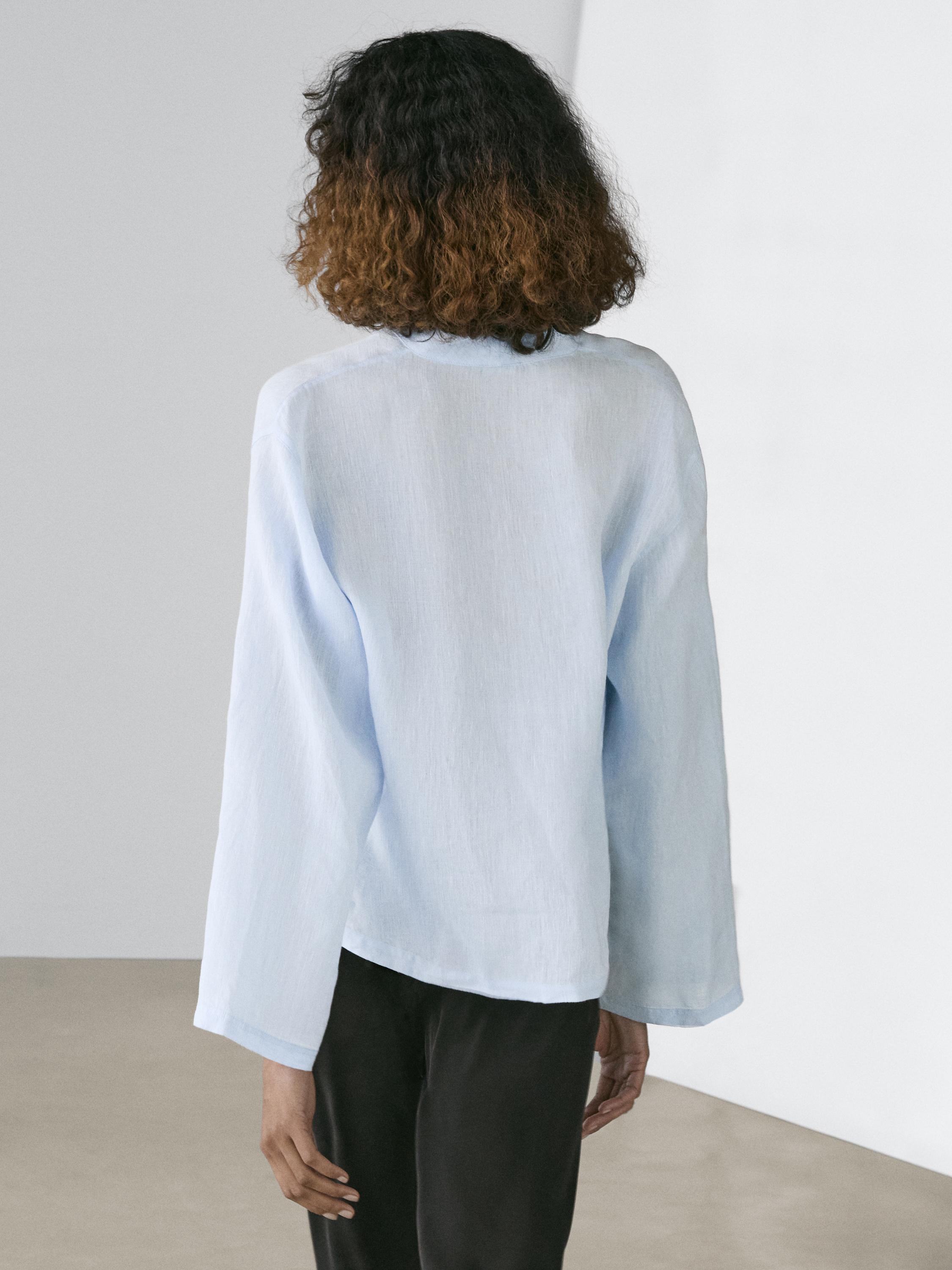 100% linen long sleeve shirt — SKY BLUE