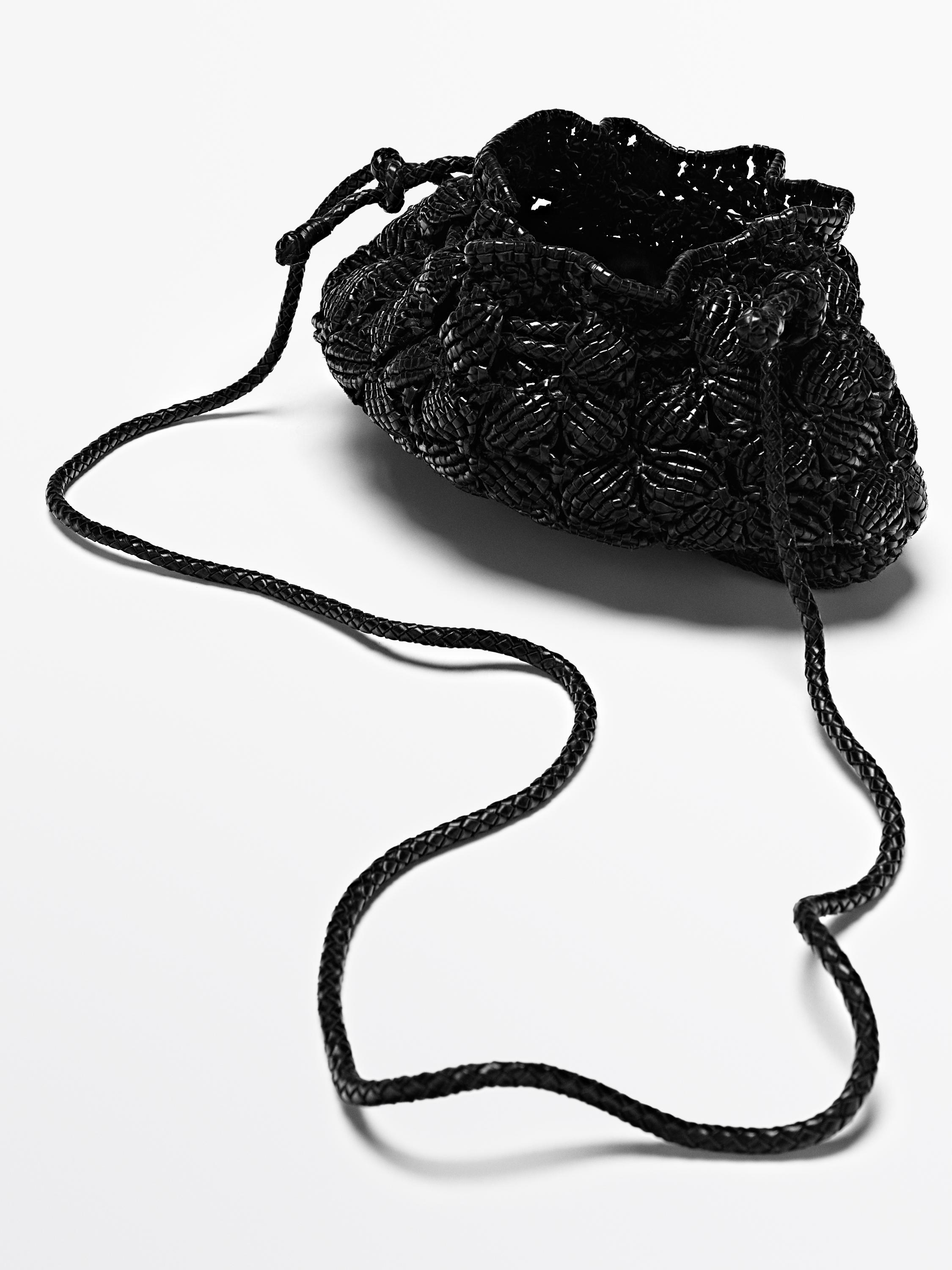 Nappa leather macramé pouch bag — BLACK