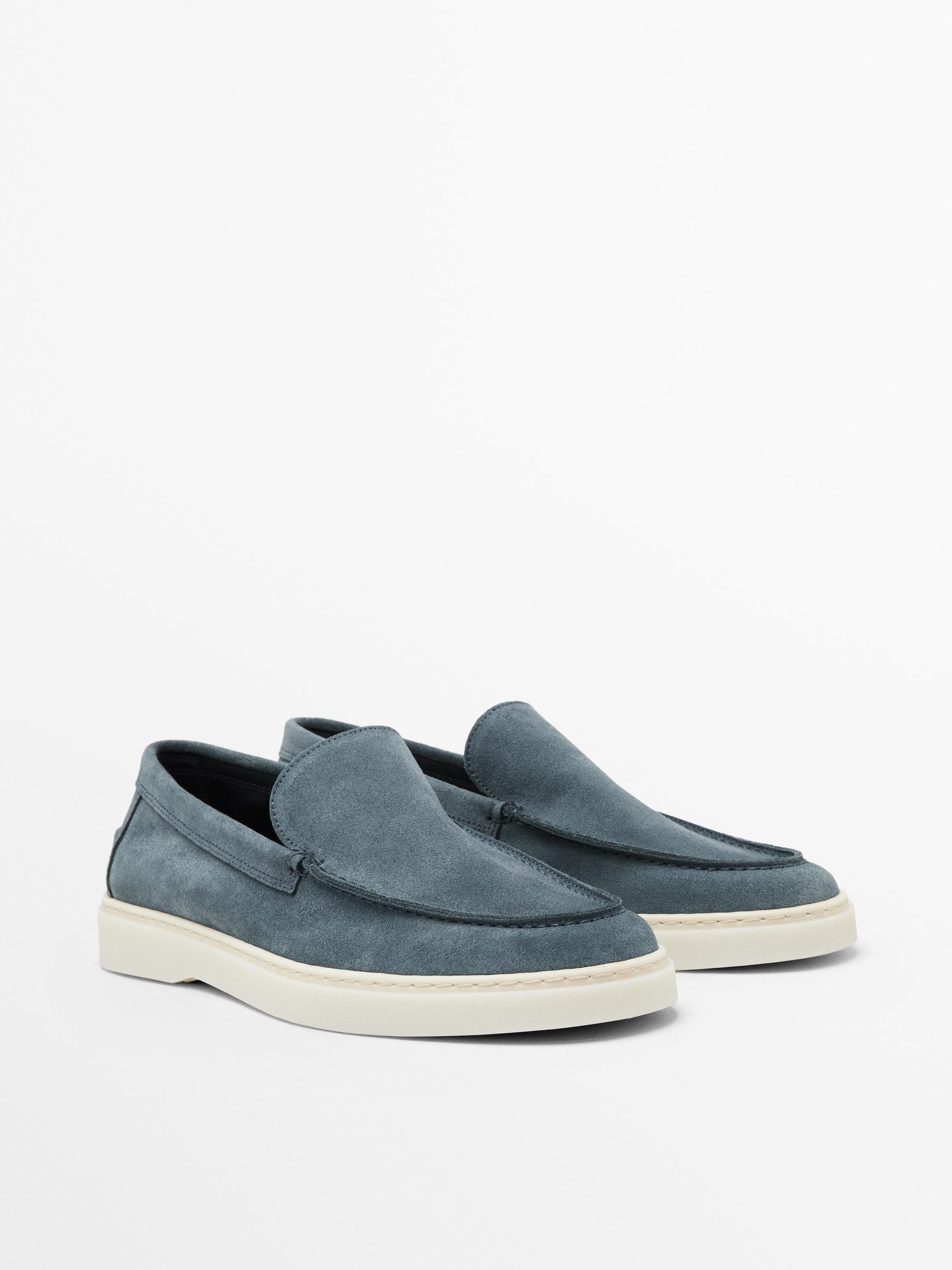 Split leather loafers with moc toe