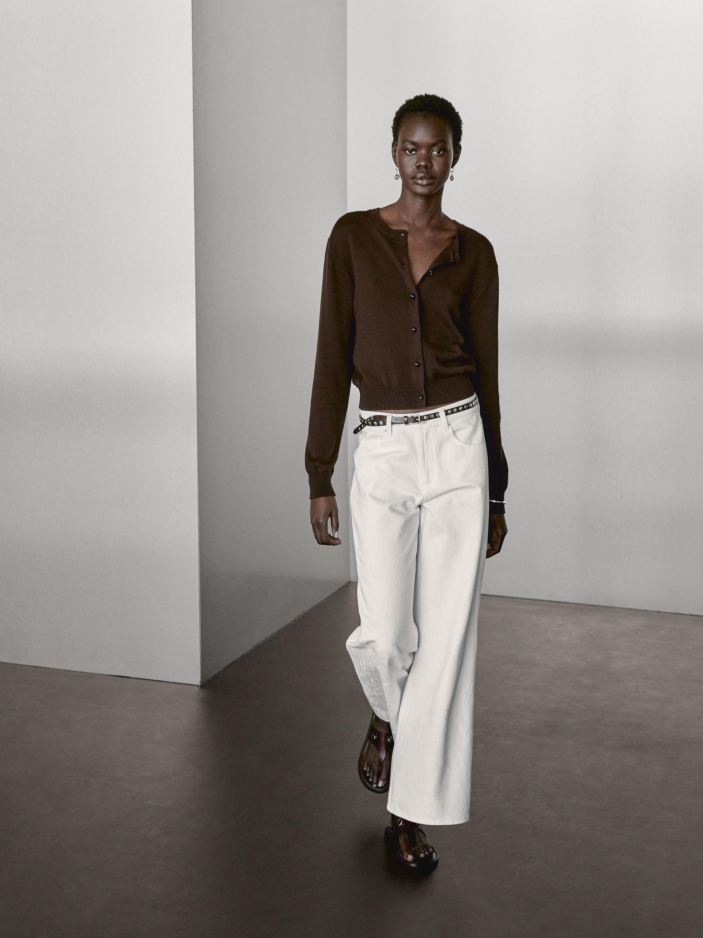 Knit cardigan with rhinestone button detail