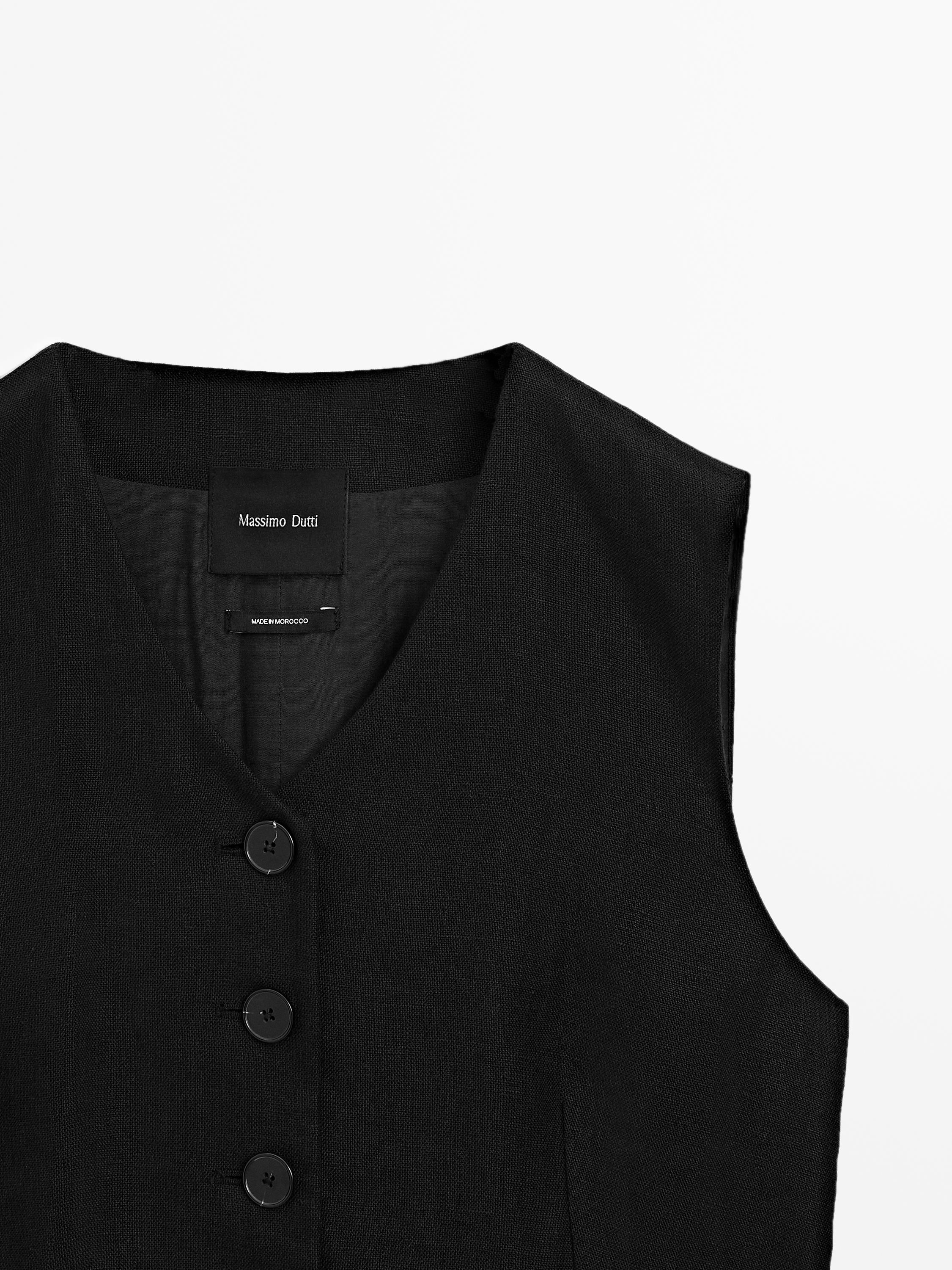 Veste sans manches effilochée 100 % lin