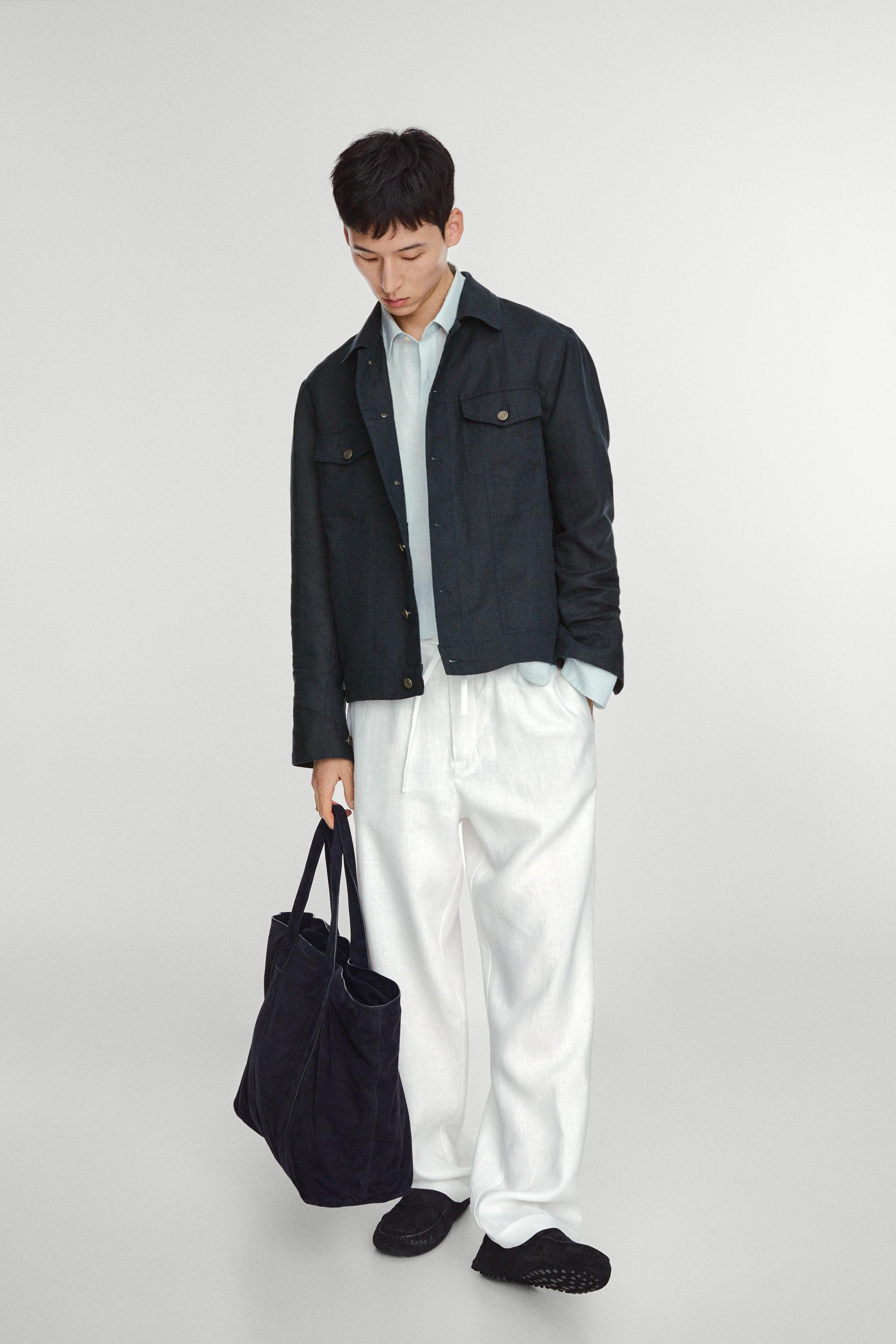Split suede leather tote bag — NAVY BLUE