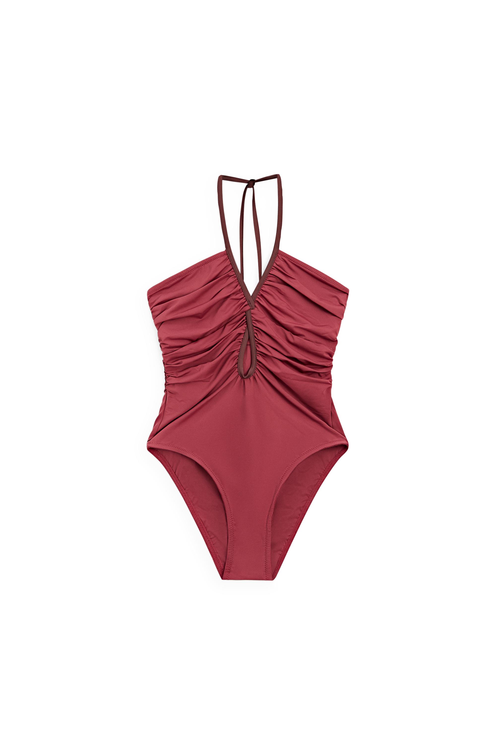 Swimsuit with contrast gathered detail — PINK