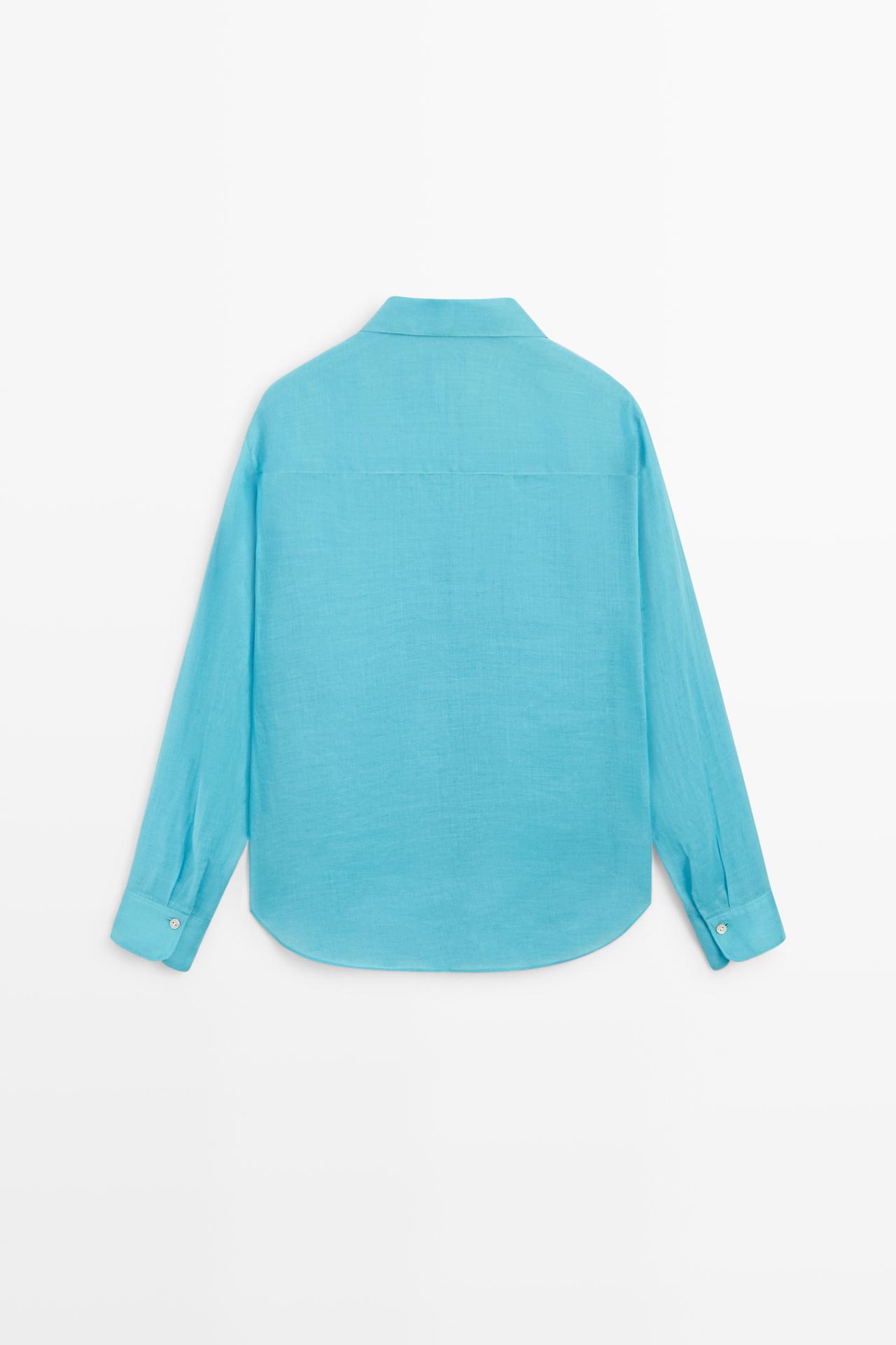 100% ramie flowing pocket shirt — TURQUOISE