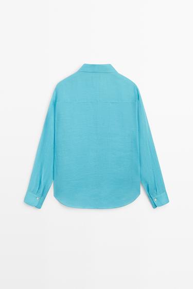 100% ramie flowing pocket shirt — TURQUOISE 6