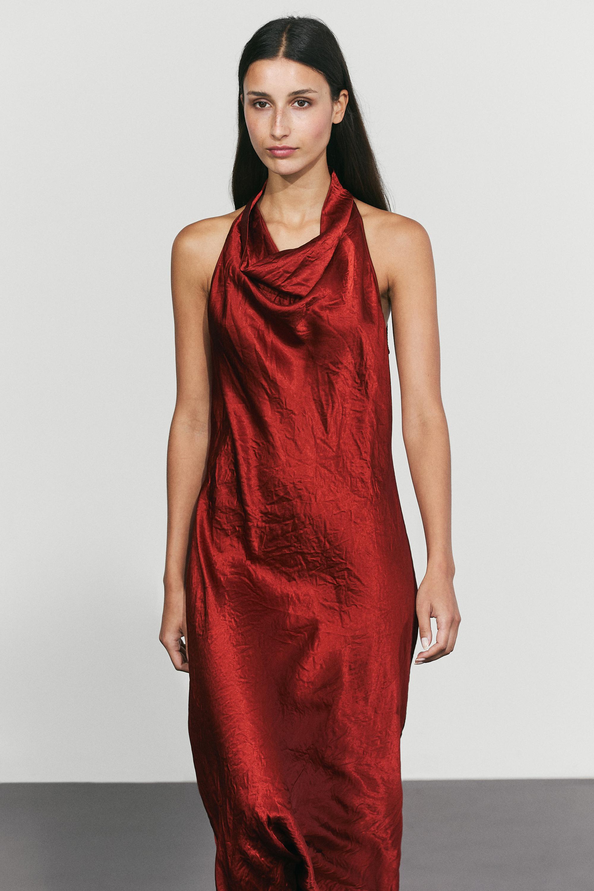 Draped neckline maxi dress — BRIGHT RED