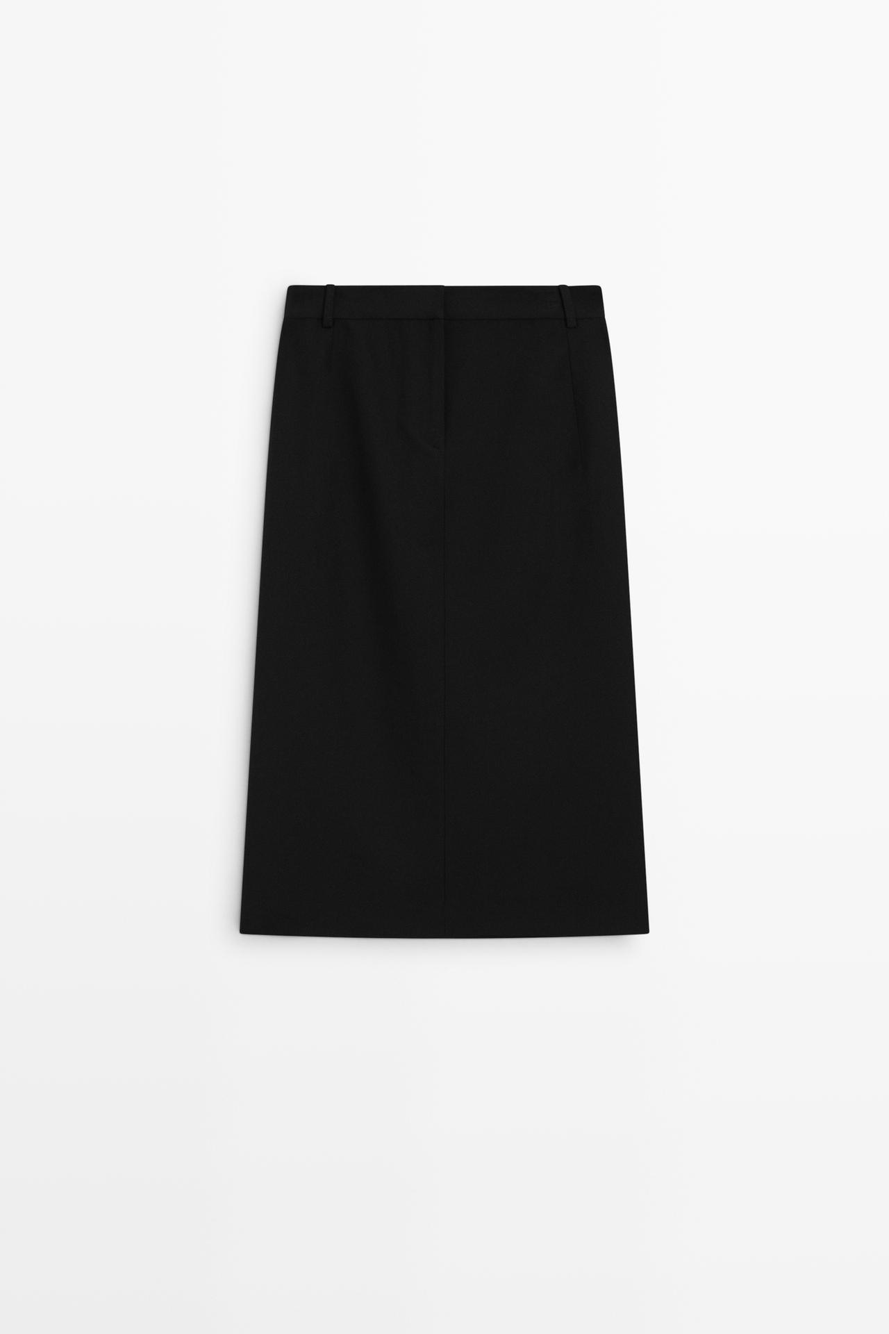 Straight wool blend midi skirt — DARK BLUE