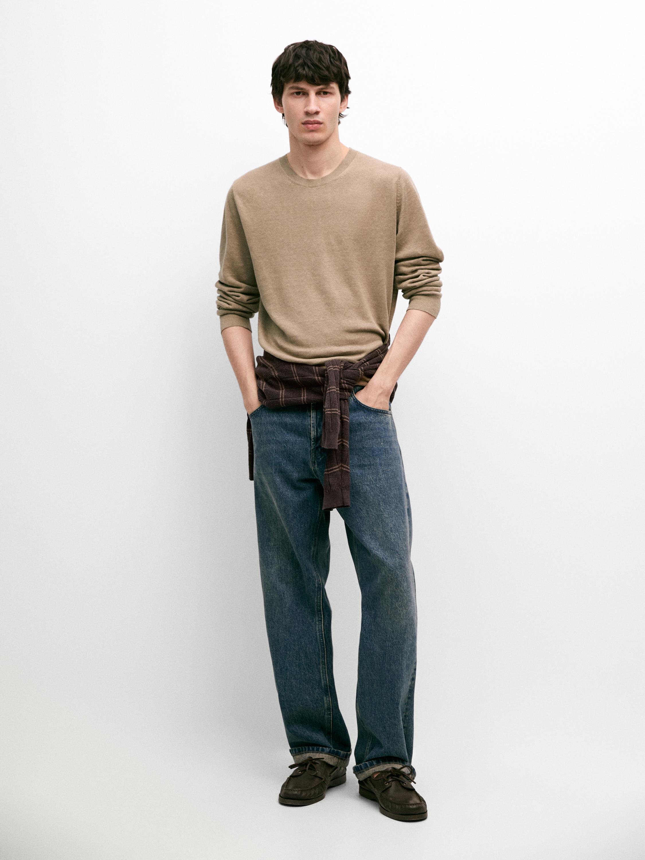 100% linen knit crew neck sweater — Sand beige