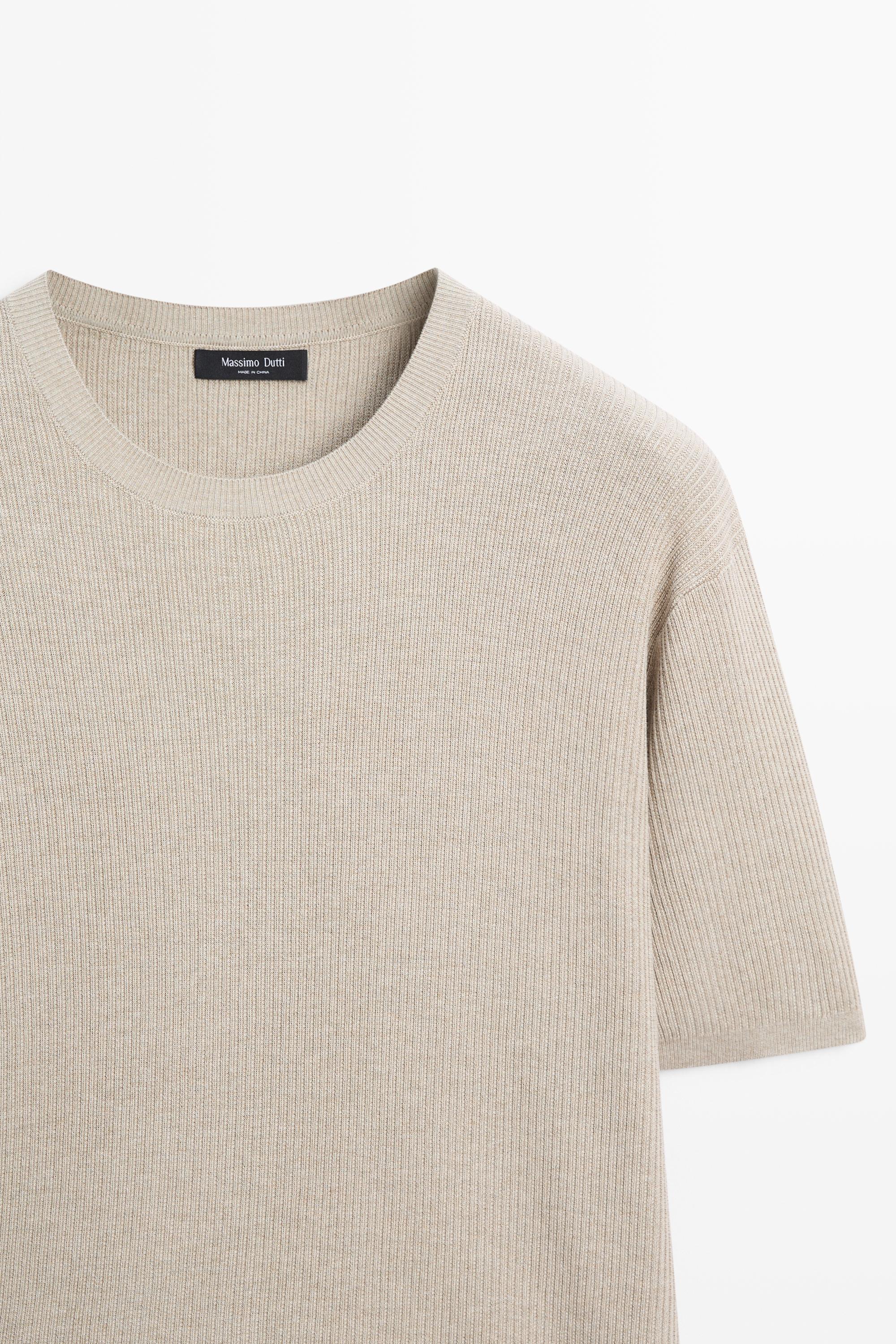 Short sleeve knit cotton blend sweater — Washed